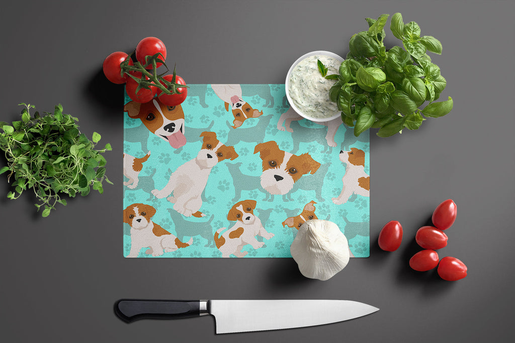 Red and White Jack Russell Terrier Cutting Board Tempered Glass Kitchen Cutting Surface, Heat Resistant Chopping, Non-Slip Feet, Food Prep & Serving