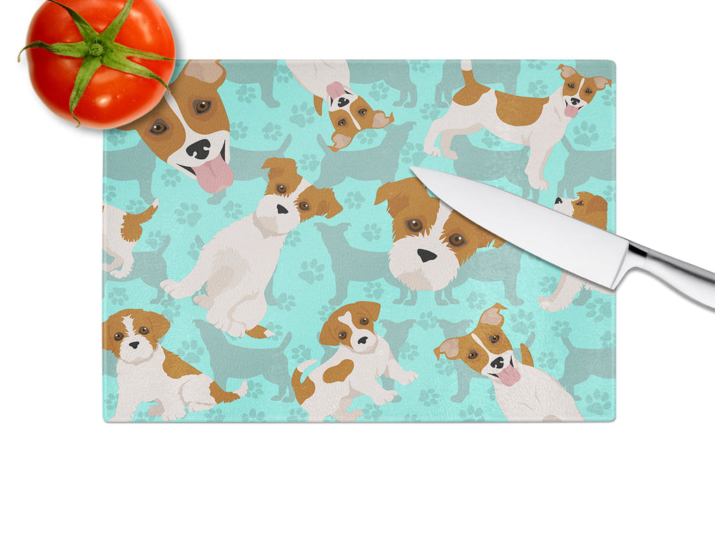 Red and White Jack Russell Terrier Cutting Board Tempered Glass Kitchen Cutting Surface, Heat Resistant Chopping, Non-Slip Feet, Food Prep & Serving
