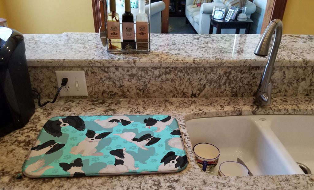 Black and Whtie Papillon Dish Drying Mat Absorbent Dish Drying Mat Pad for Kitchen Counter Dish Drainer Mat for Countertop, 14 x 21", Multicolor