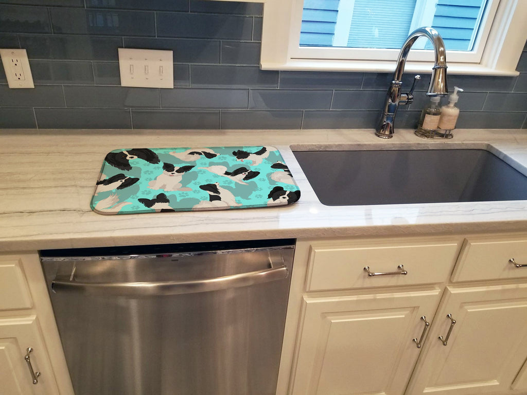 Black and Whtie Papillon Dish Drying Mat Absorbent Dish Drying Mat Pad for Kitchen Counter Dish Drainer Mat for Countertop, 14 x 21", Multicolor