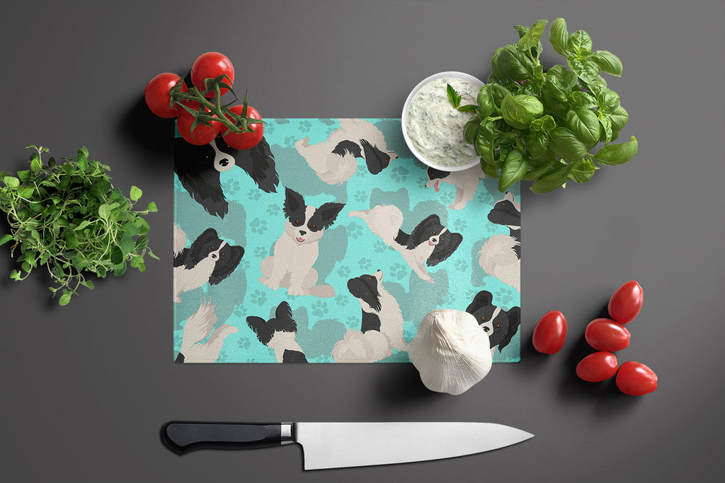 Black and Whtie Papillon Cutting Board Tempered Glass Kitchen Cutting Surface, Heat Resistant Chopping, Non-Slip Feet, Food Prep & Serving