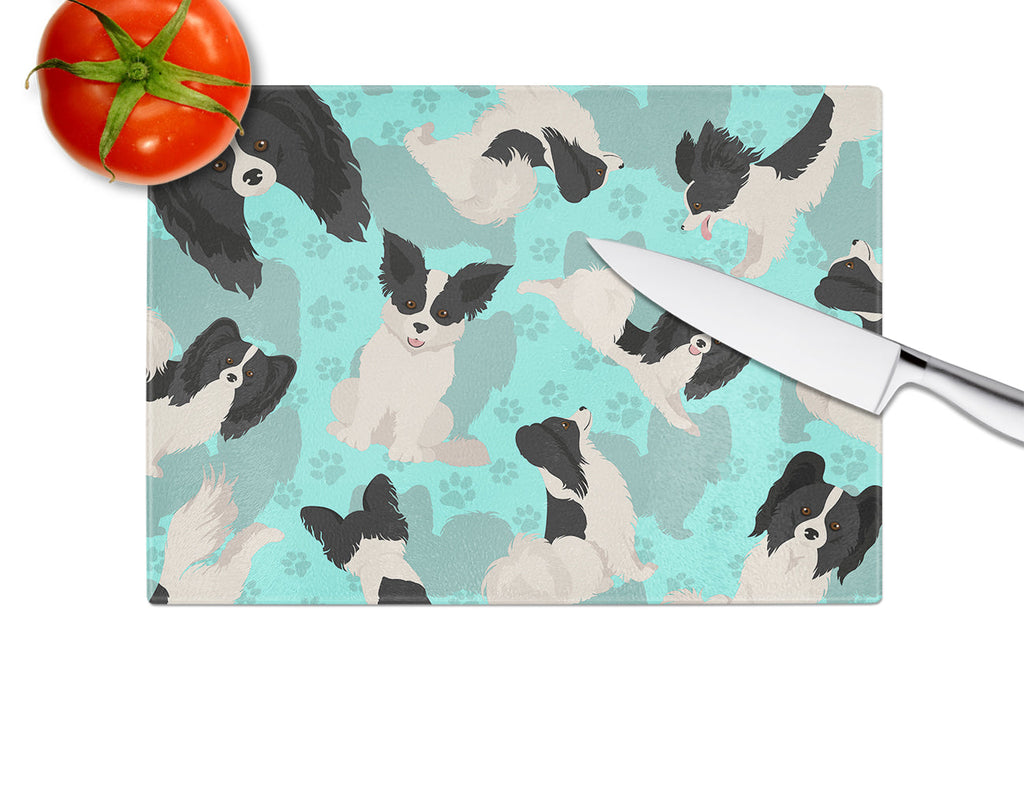 Black and Whtie Papillon Cutting Board Tempered Glass Kitchen Cutting Surface, Heat Resistant Chopping, Non-Slip Feet, Food Prep & Serving