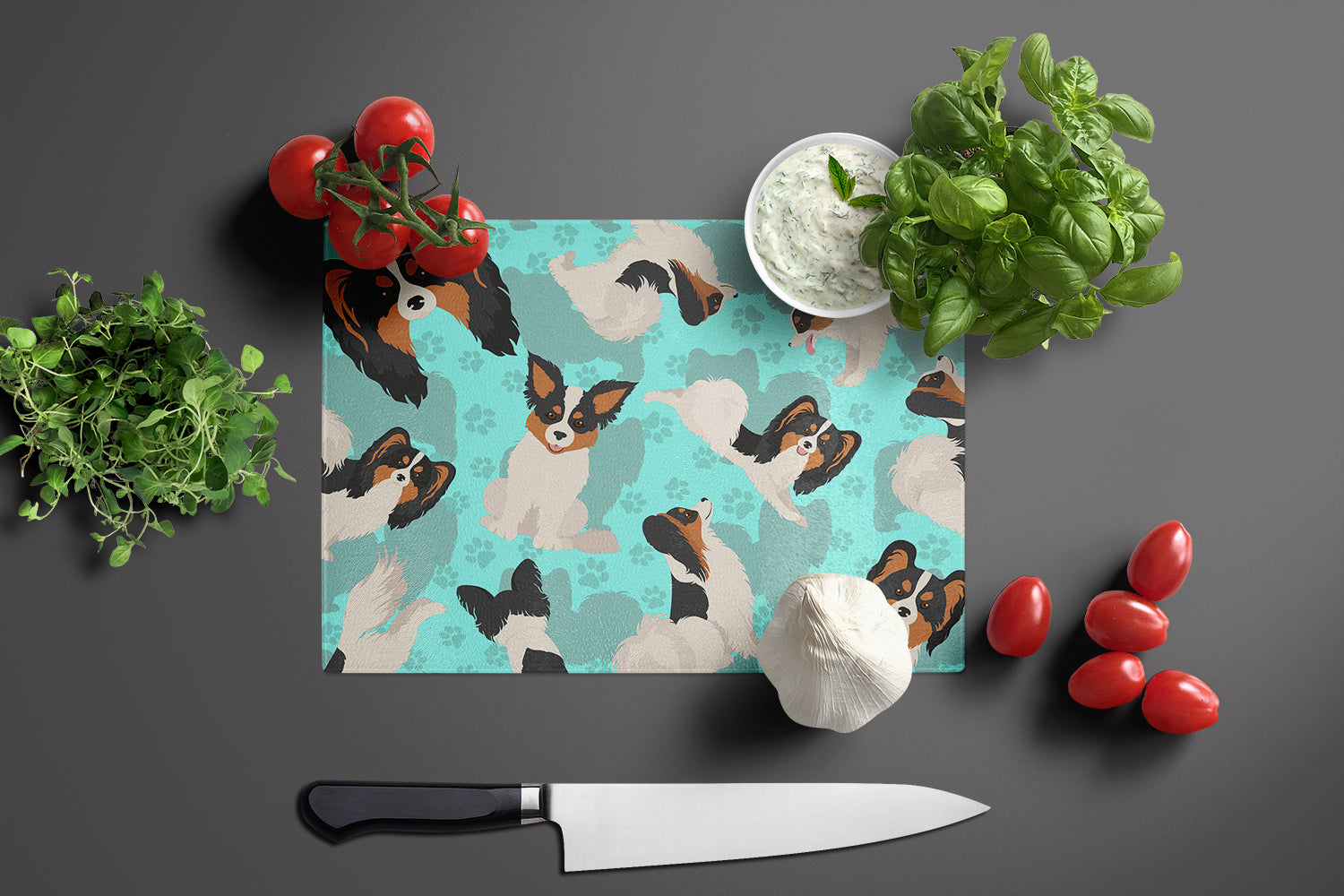 Tricolor Papillon Cutting Board Tempered Glass Kitchen Cutting Surface, Heat Resistant Chopping, Non-Slip Feet, Food Prep & Serving