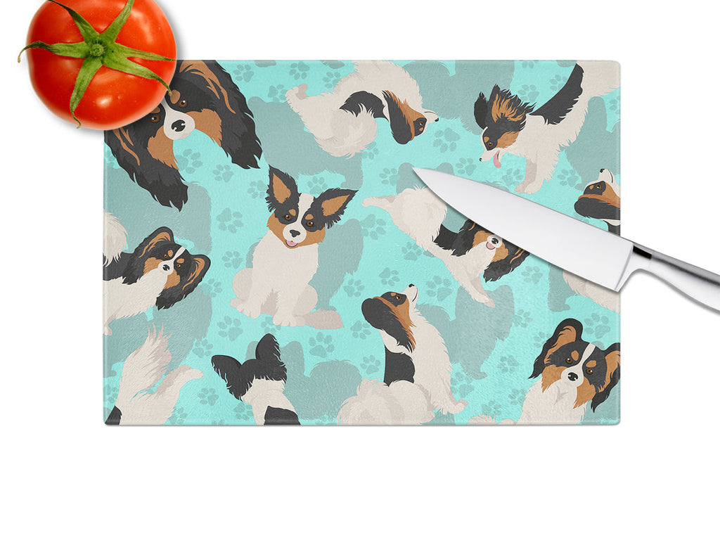 Tricolor Papillon Cutting Board Tempered Glass Kitchen Cutting Surface, Heat Resistant Chopping, Non-Slip Feet, Food Prep & Serving