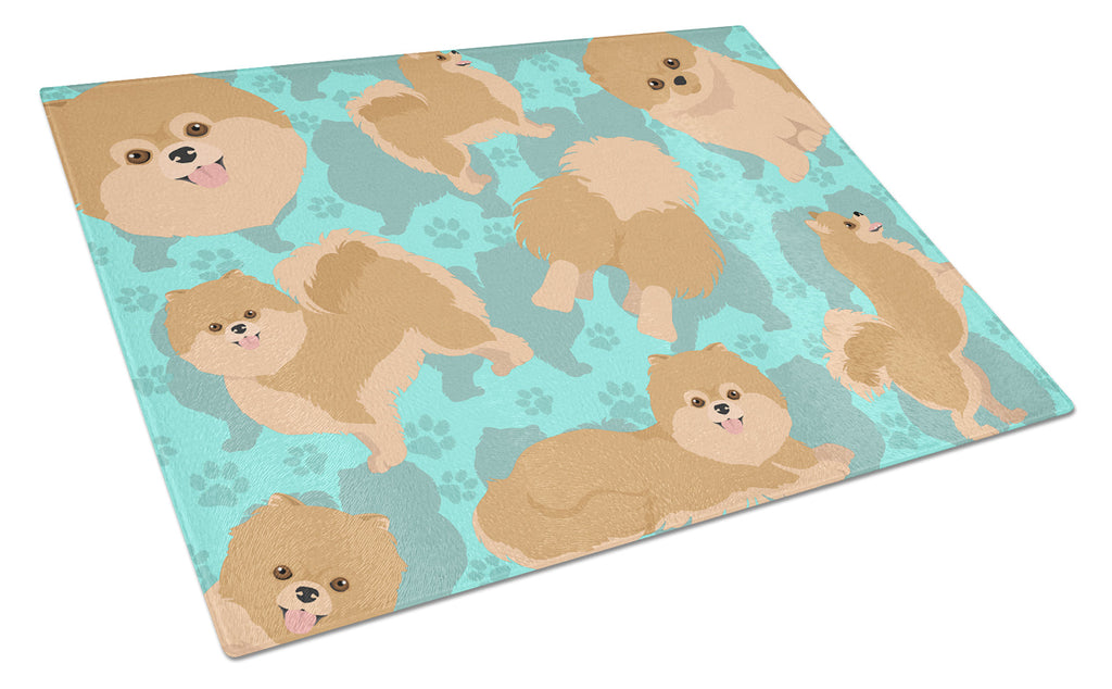 Orange Pomeranian Cutting Board Tempered Glass Kitchen Cutting Surface, Heat Resistant Chopping, Non-Slip Feet, Food Prep & Serving