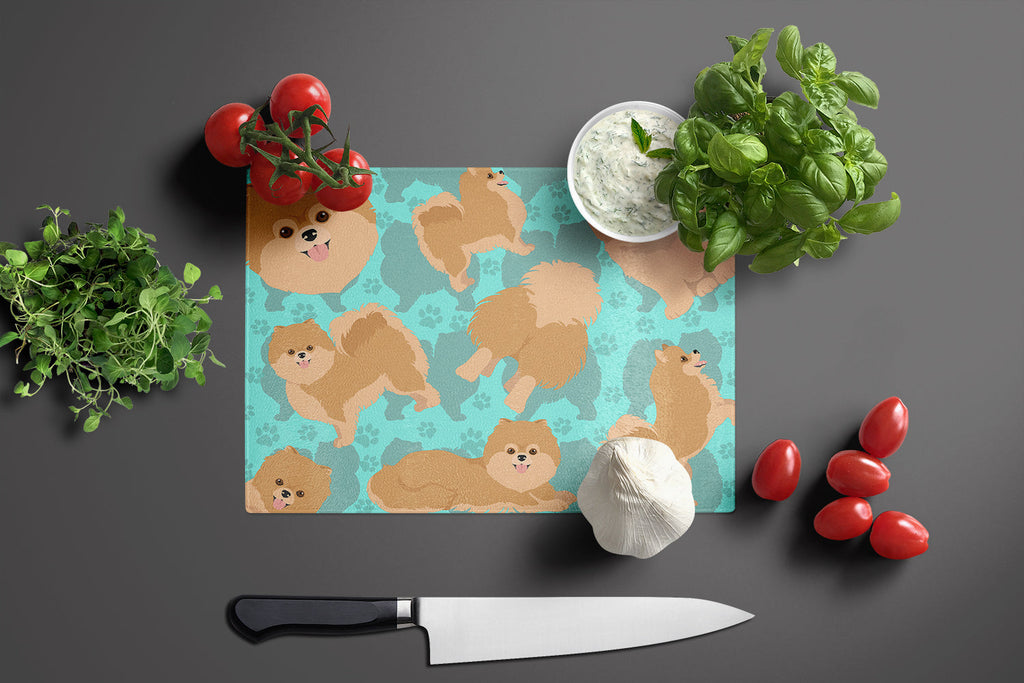 Orange Pomeranian Cutting Board Tempered Glass Kitchen Cutting Surface, Heat Resistant Chopping, Non-Slip Feet, Food Prep & Serving
