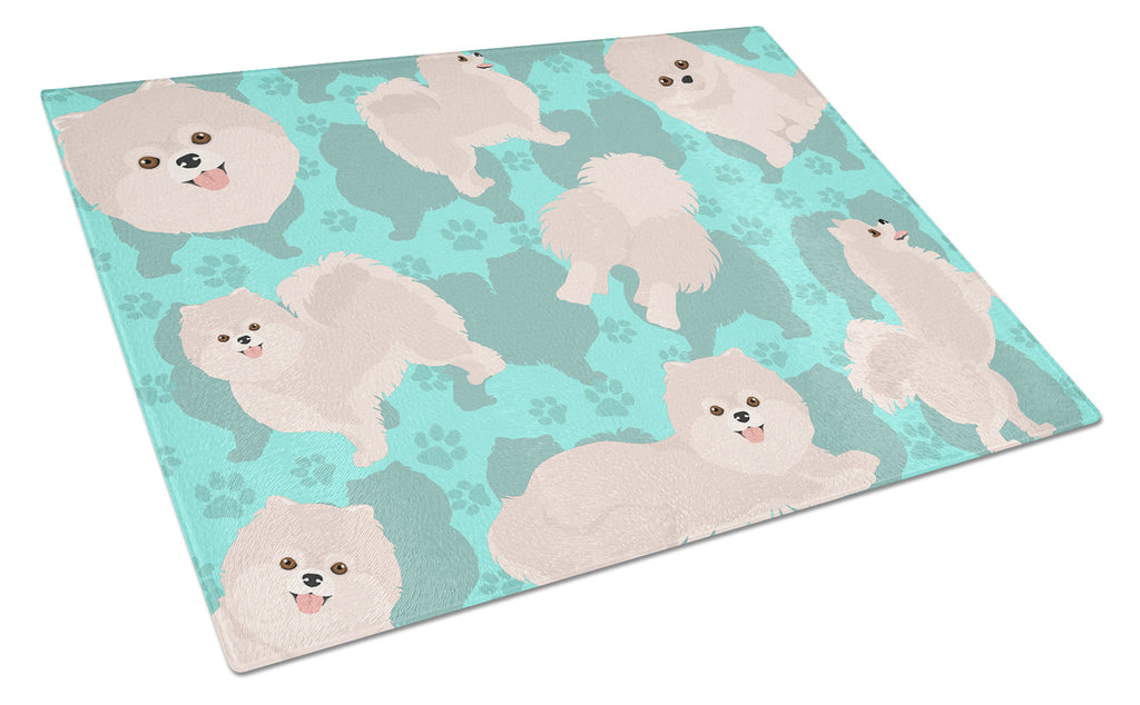 White Pomeranian Cutting Board Tempered Glass Kitchen Cutting Surface, Heat Resistant Chopping, Non-Slip Feet, Food Prep & Serving