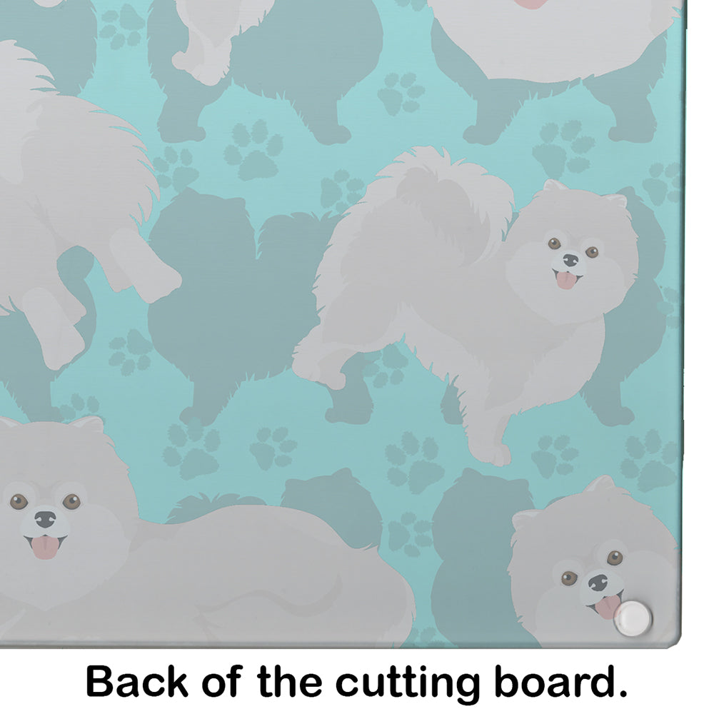 White Pomeranian Cutting Board Tempered Glass Kitchen Cutting Surface, Heat Resistant Chopping, Non-Slip Feet, Food Prep & Serving