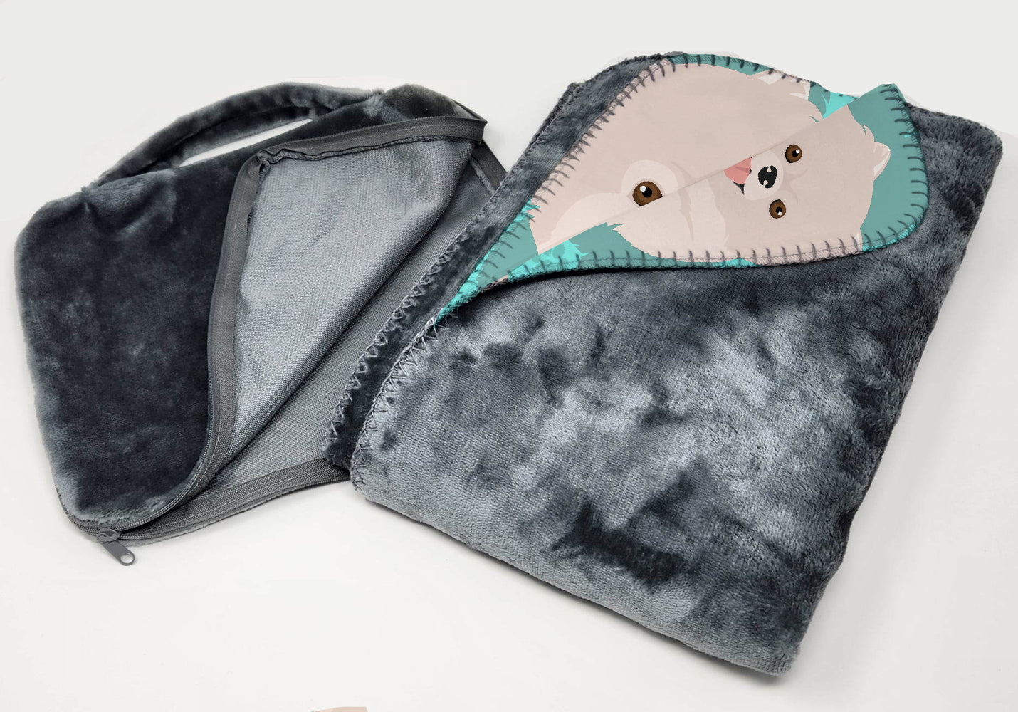 White Pomeranian Soft Travel Blanket with Bag Airplane Blanket, Indoor Outdoor Camping Blanket for Traveling, Picnics, Beach Trips, Concerts
