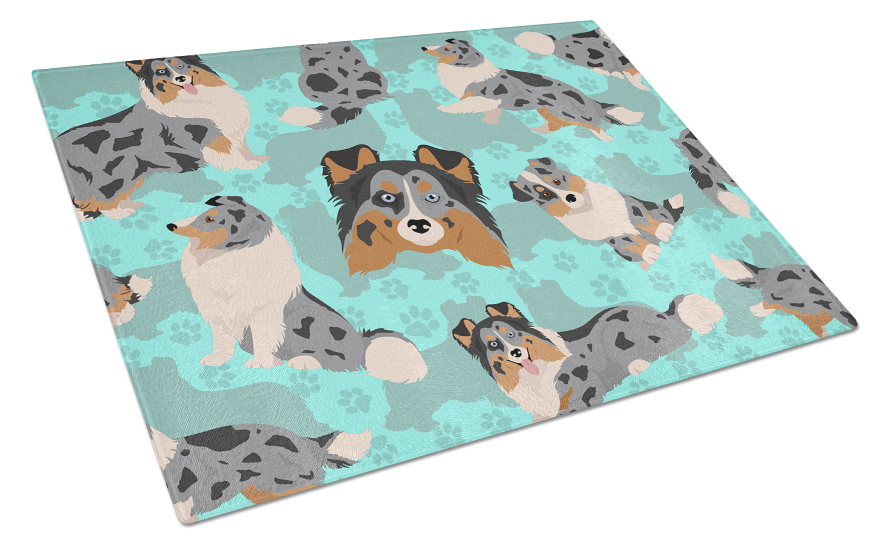 Blue Merle Sheltie Cutting Board Tempered Glass Kitchen Cutting Surface, Heat Resistant Chopping, Non-Slip Feet, Food Prep & Serving