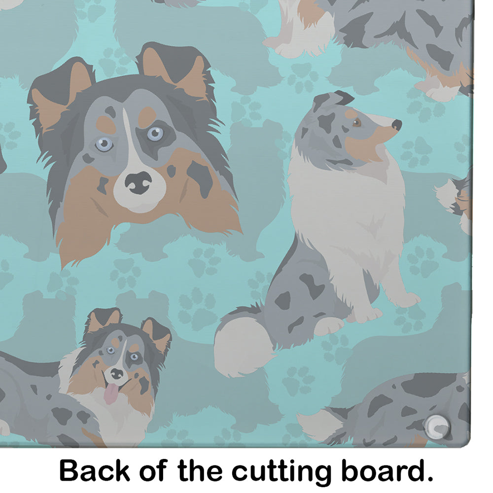 Blue Merle Sheltie Cutting Board Tempered Glass Kitchen Cutting Surface, Heat Resistant Chopping, Non-Slip Feet, Food Prep & Serving