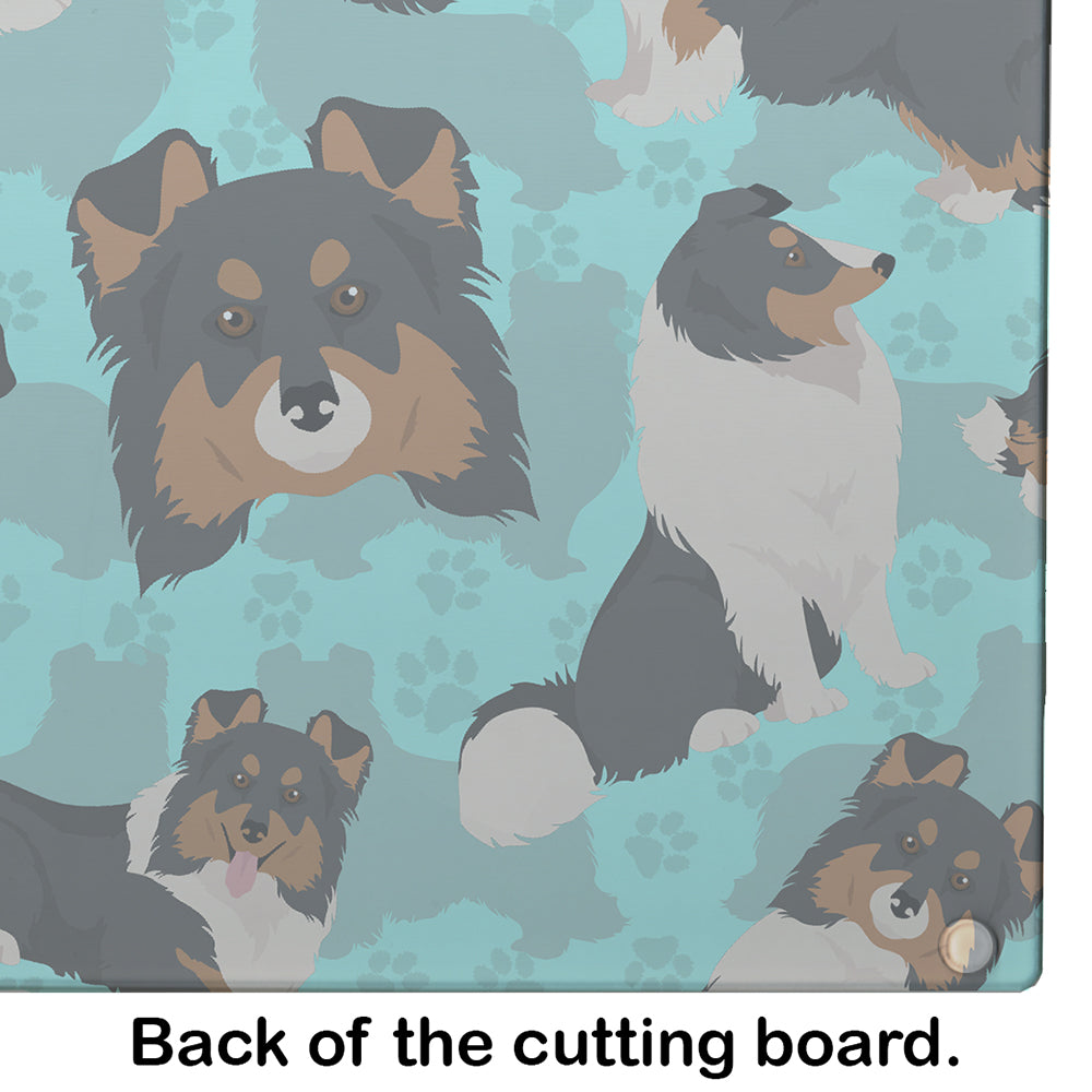 Tricolor Sheltie Cutting Board Tempered Glass Kitchen Cutting Surface, Heat Resistant Chopping, Non-Slip Feet, Food Prep & Serving