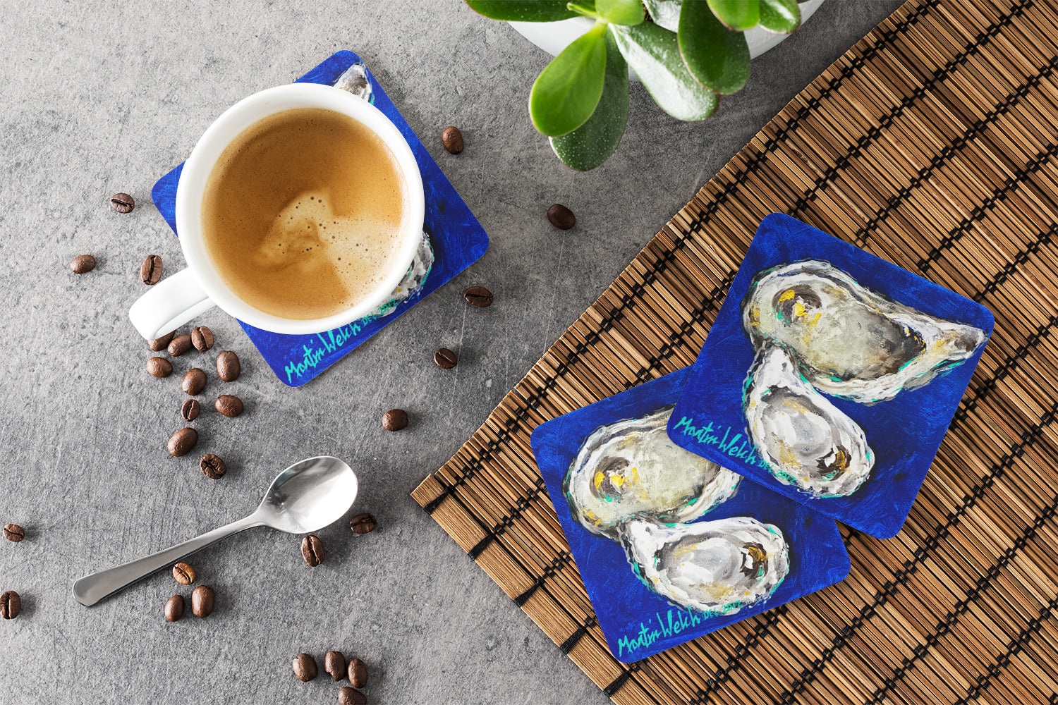 Oyster Ate Dat Foam Coasters Set of 4 Cup Coasters for Indoor Outdoor, Tabletop Protection, Anti Slip, Mouse pad Material