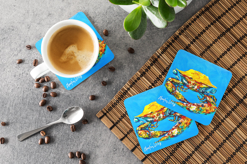 Crab Baby Blue Foam Coasters Set of 4 Cup Coasters for Indoor Outdoor, Tabletop Protection, Anti Slip, Mouse pad Material