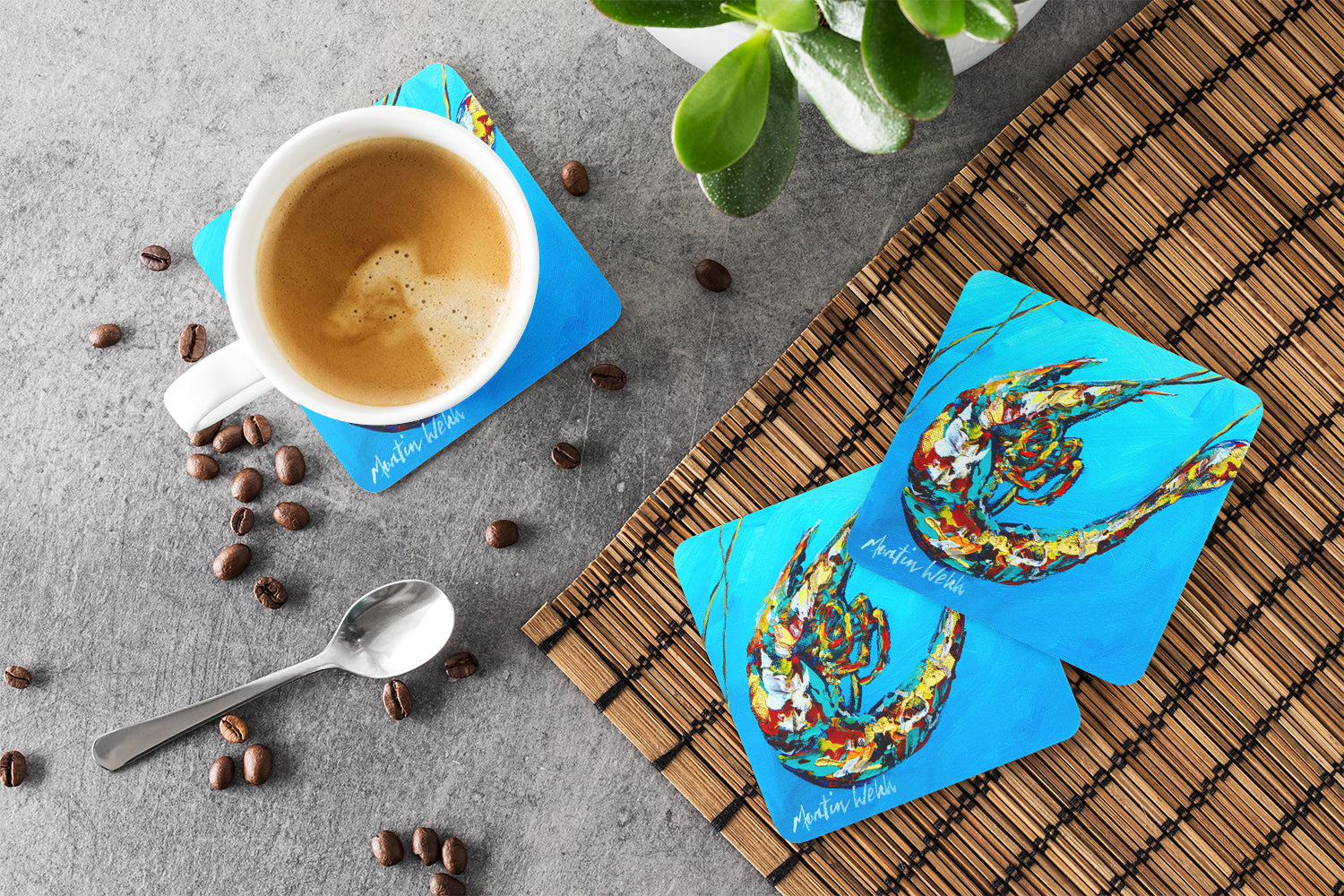 Shrimp Baby Shrimp Foam Coasters Set of 4 Cup Coasters for Indoor Outdoor, Tabletop Protection, Anti Slip, Mouse pad Material