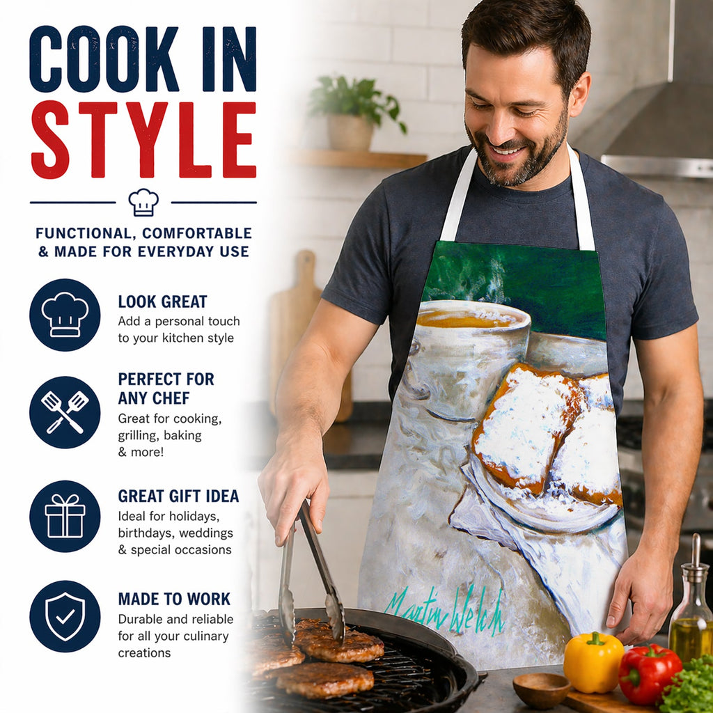 Beingets Breakfast Delight Apron Cooking Kitchen Server Baking Crafts Gardening for Adult Women Men, Unisex, Large, Multicolor