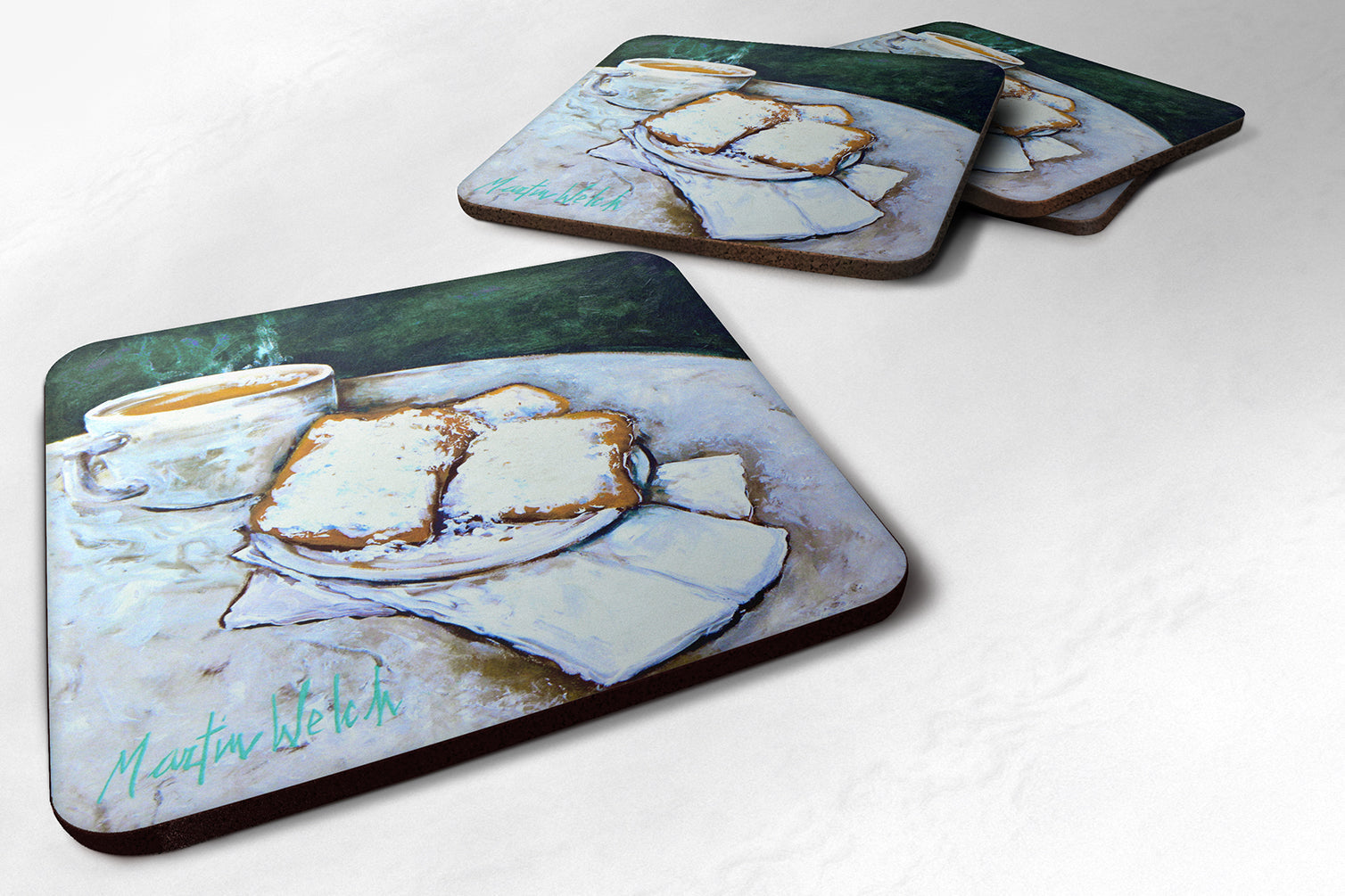 Beingets Breakfast Delight Foam Coasters Set of 4 Cup Coasters for Indoor Outdoor, Tabletop Protection, Anti Slip, Mouse pad Material