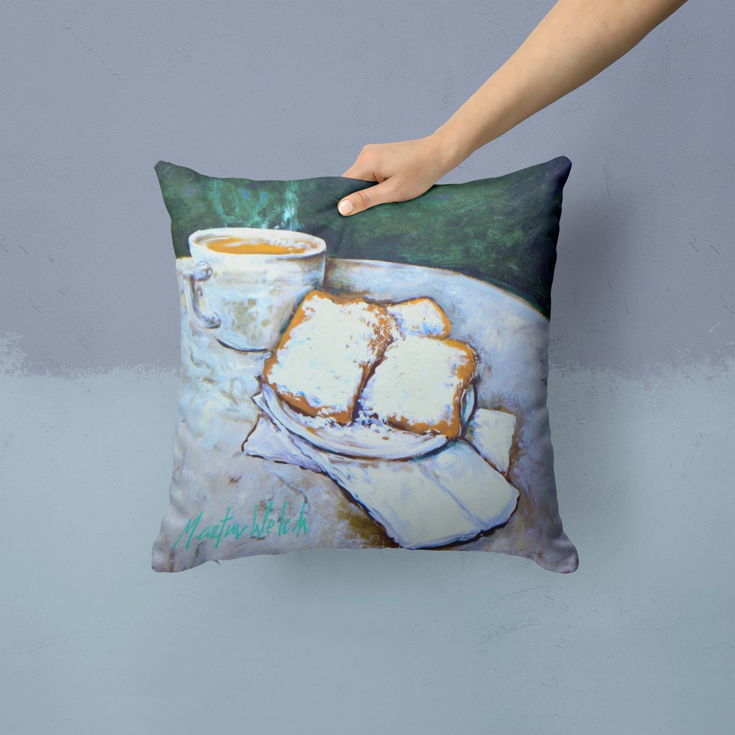 Beingets Breakfast Delight Decorative Throw Pillow 14x14 Indoor Outdoor Accent Cushion, Fabric Cover with Insert for Sofa, Bed, Porch & Living Room