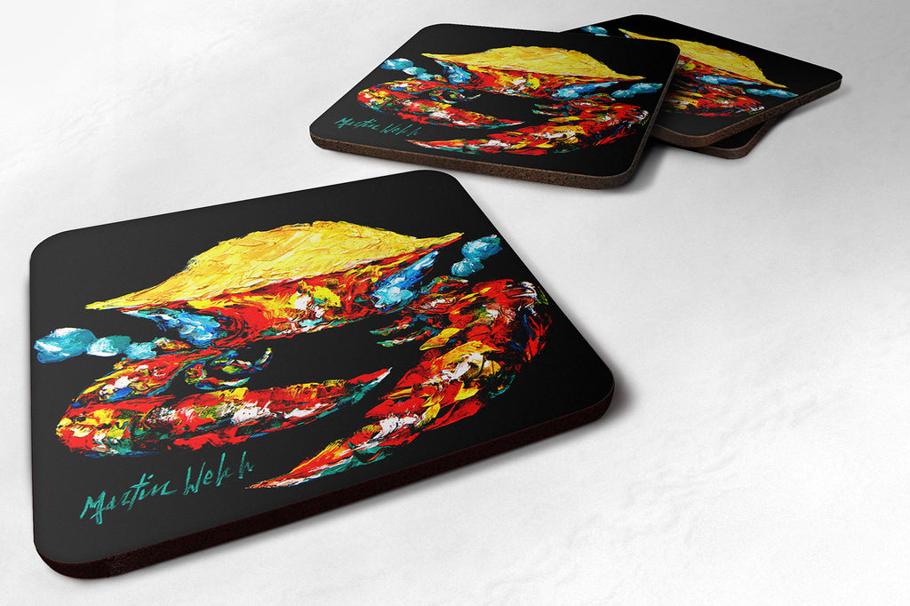 Crab Black Gold Foam Coasters Set of 4 Cup Coasters for Indoor Outdoor, Tabletop Protection, Anti Slip, Mouse pad Material