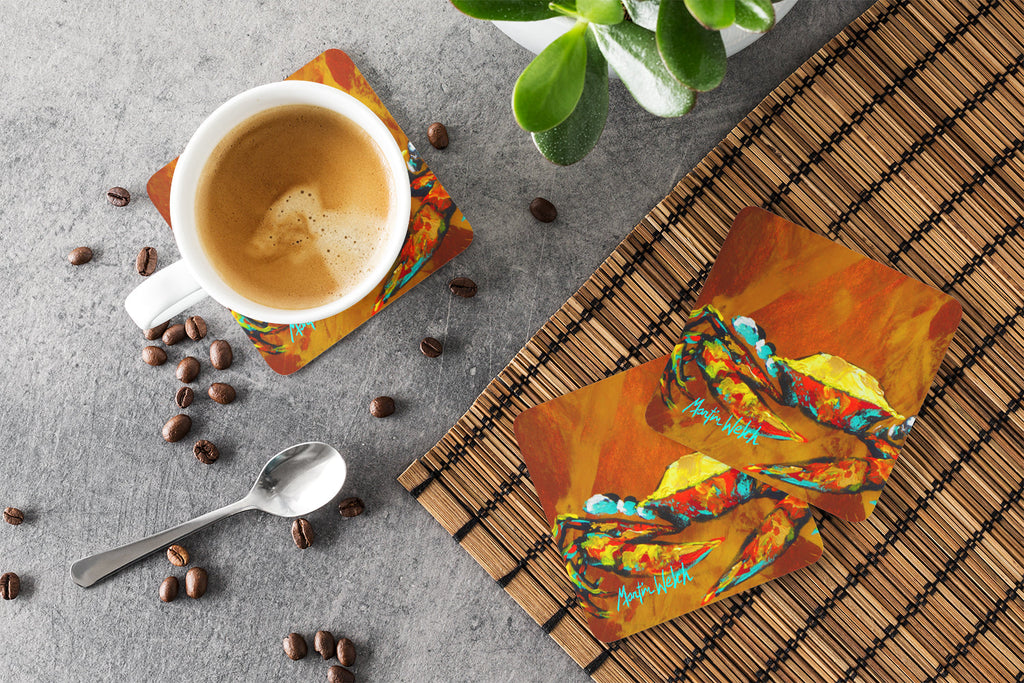 Crab Carmel Coated Foam Coasters Set of 4 Cup Coasters for Indoor Outdoor, Tabletop Protection, Anti Slip, Mouse pad Material