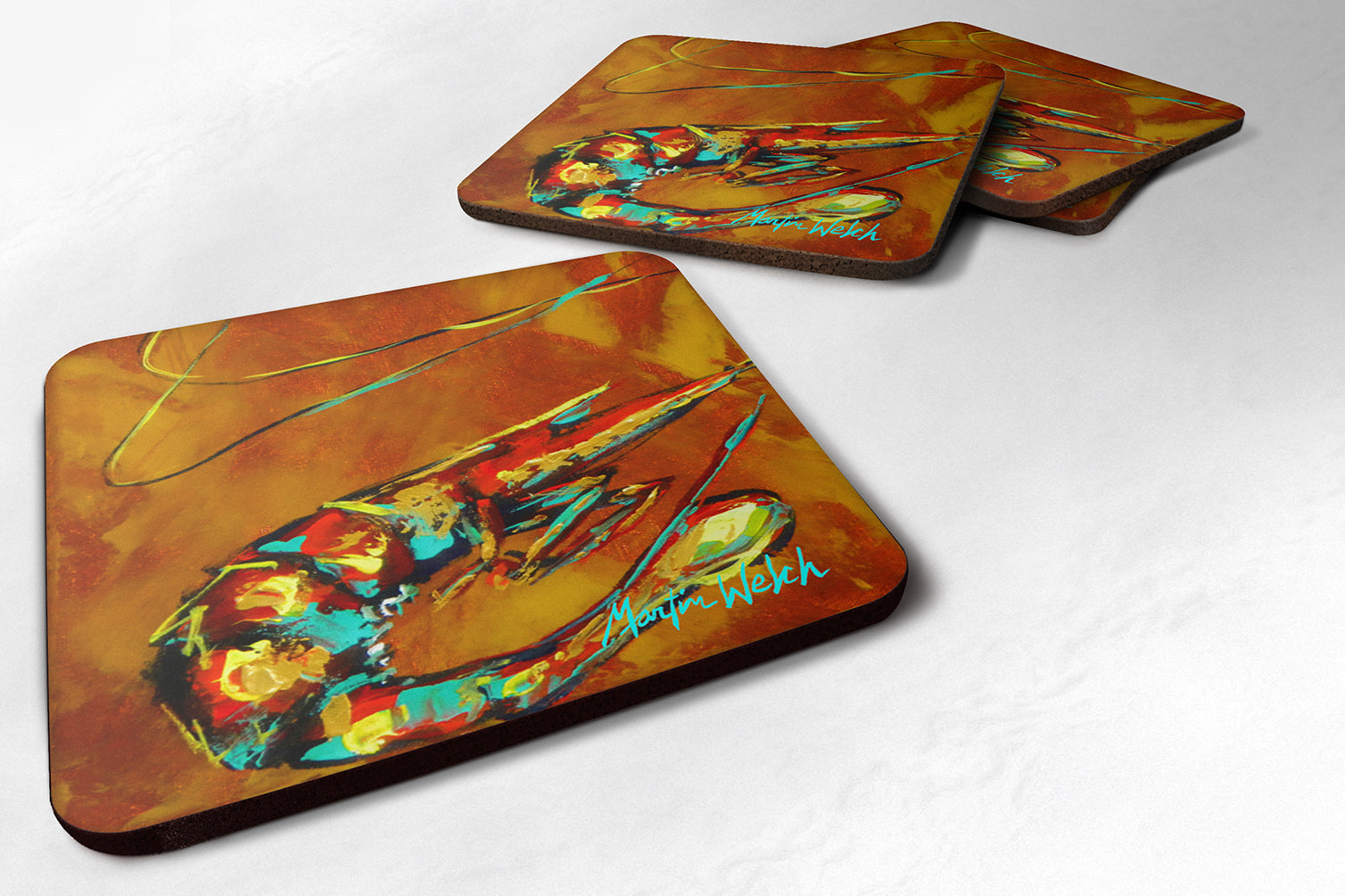 Shrimp Carmel Corn Foam Coasters Set of 4 Cup Coasters for Indoor Outdoor, Tabletop Protection, Anti Slip, Mouse pad Material