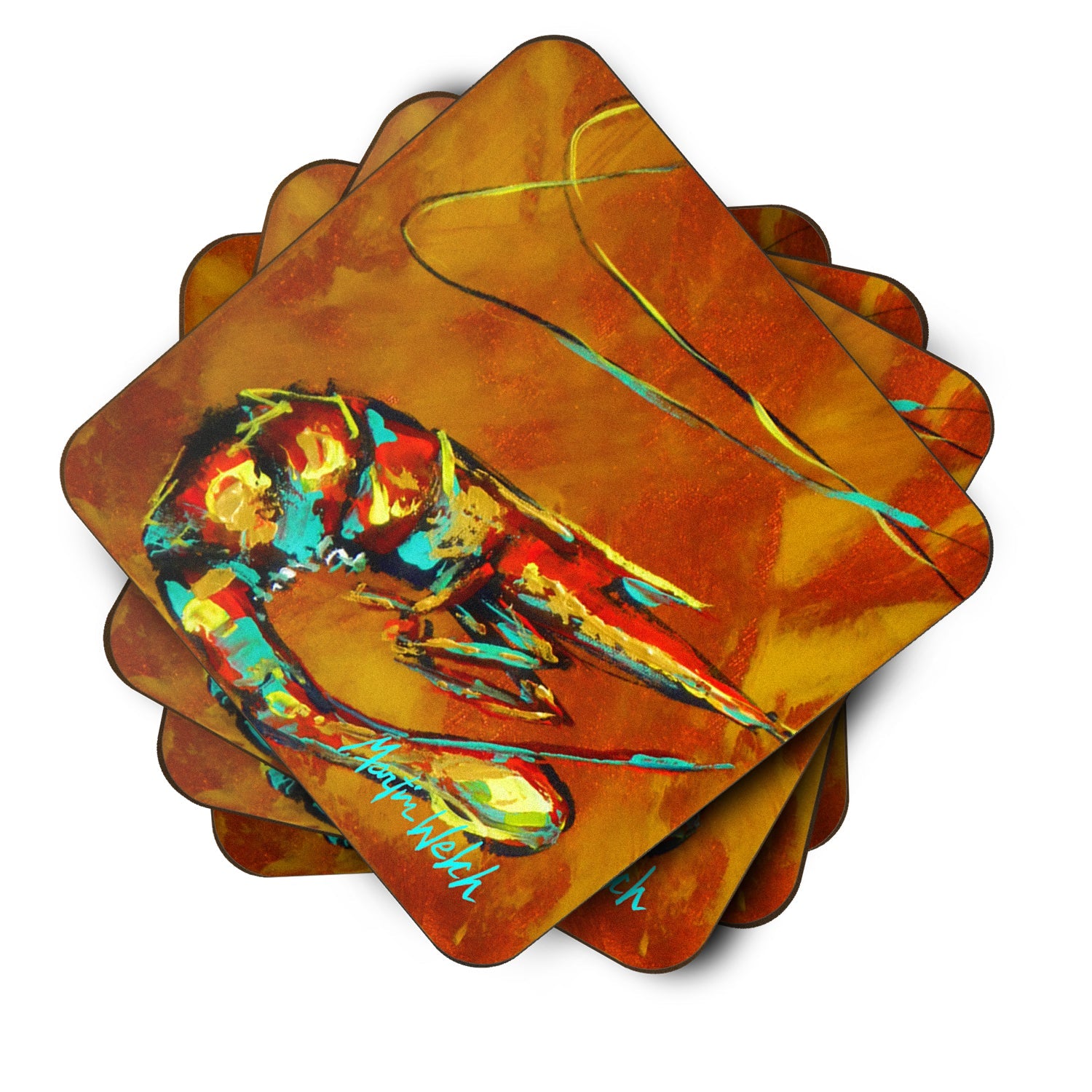 Shrimp Carmel Corn Foam Coasters Set of 4 Cup Coasters for Indoor Outdoor, Tabletop Protection, Anti Slip, Mouse pad Material