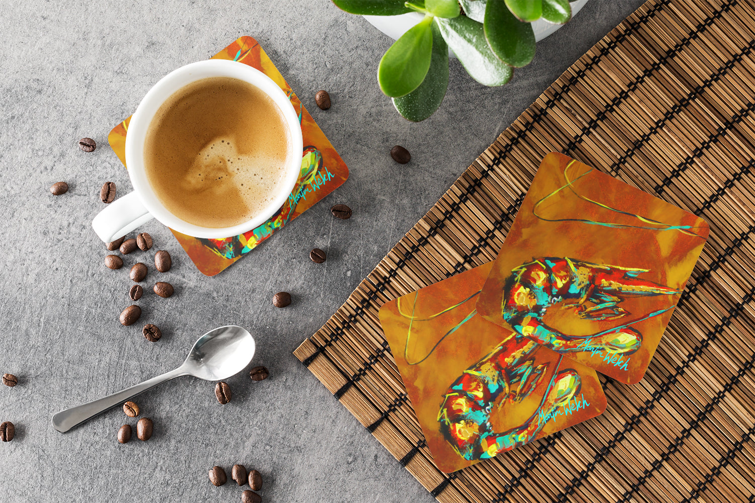 Shrimp Carmel Corn Foam Coasters Set of 4 Cup Coasters for Indoor Outdoor, Tabletop Protection, Anti Slip, Mouse pad Material