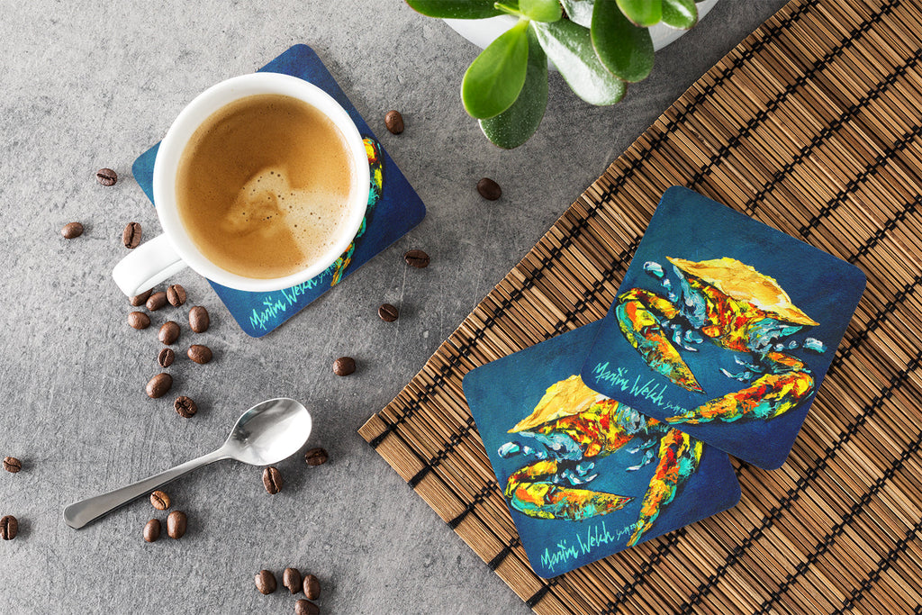 Crab Catch Up Foam Coasters Set of 4 Cup Coasters for Indoor Outdoor, Tabletop Protection, Anti Slip, Mouse pad Material