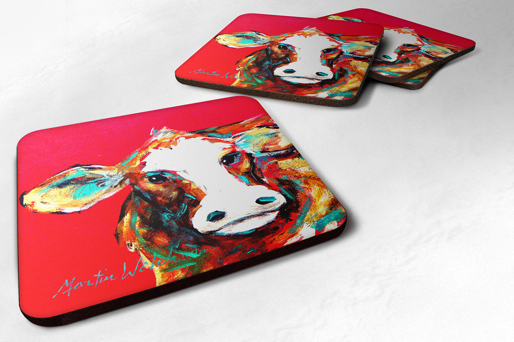 Cow Caught Red Handed Foam Coasters Set of 4 Cup Coasters for Indoor Outdoor, Tabletop Protection, Anti Slip, Mouse pad Material