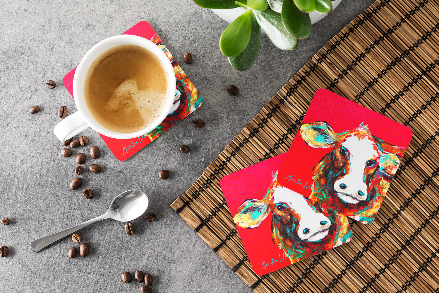 Cow Caught Red Handed Foam Coasters Set of 4 Cup Coasters for Indoor Outdoor, Tabletop Protection, Anti Slip, Mouse pad Material