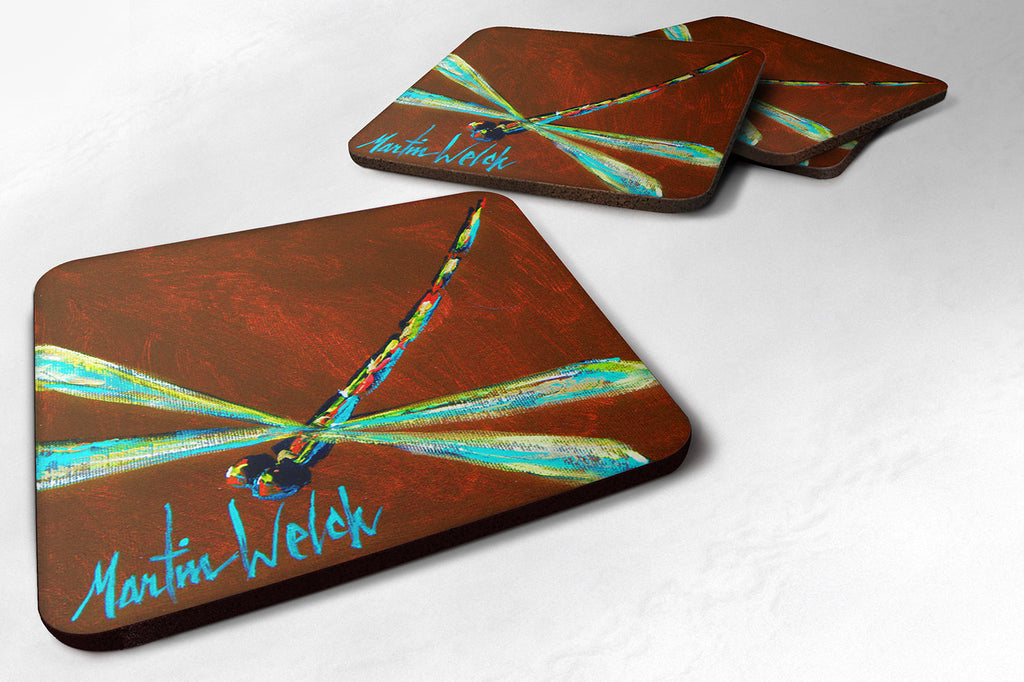 Insect - Dragonfly Chocolate Chip Foam Coasters Set of 4 Cup Coasters for Indoor Outdoor, Tabletop Protection, Anti Slip, Mouse pad Material