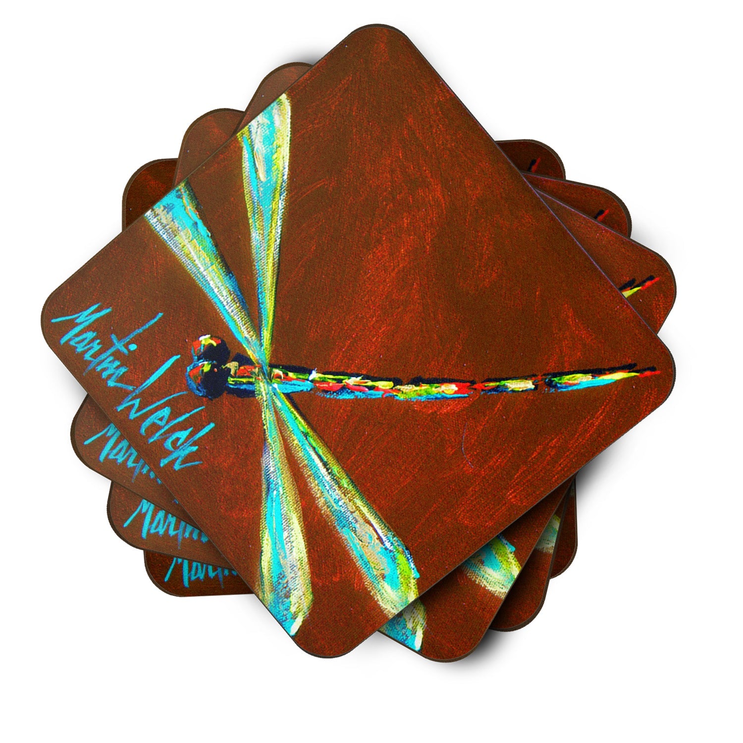 Insect - Dragonfly Chocolate Chip Foam Coasters Set of 4 Cup Coasters for Indoor Outdoor, Tabletop Protection, Anti Slip, Mouse pad Material