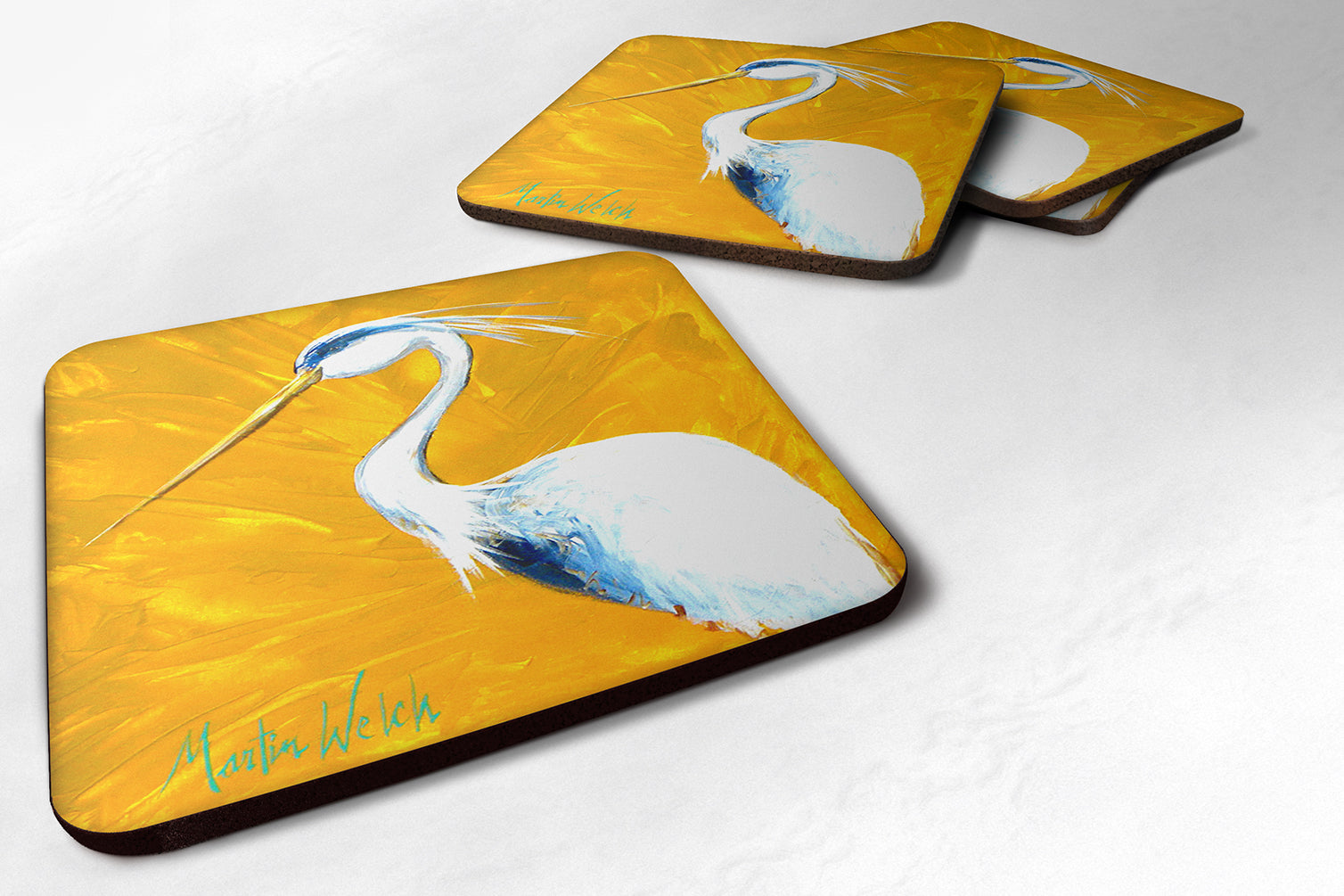 Bird - Blue Heron Col Mustard Foam Coasters Set of 4 Cup Coasters for Indoor Outdoor, Tabletop Protection, Anti Slip, Mouse pad Material