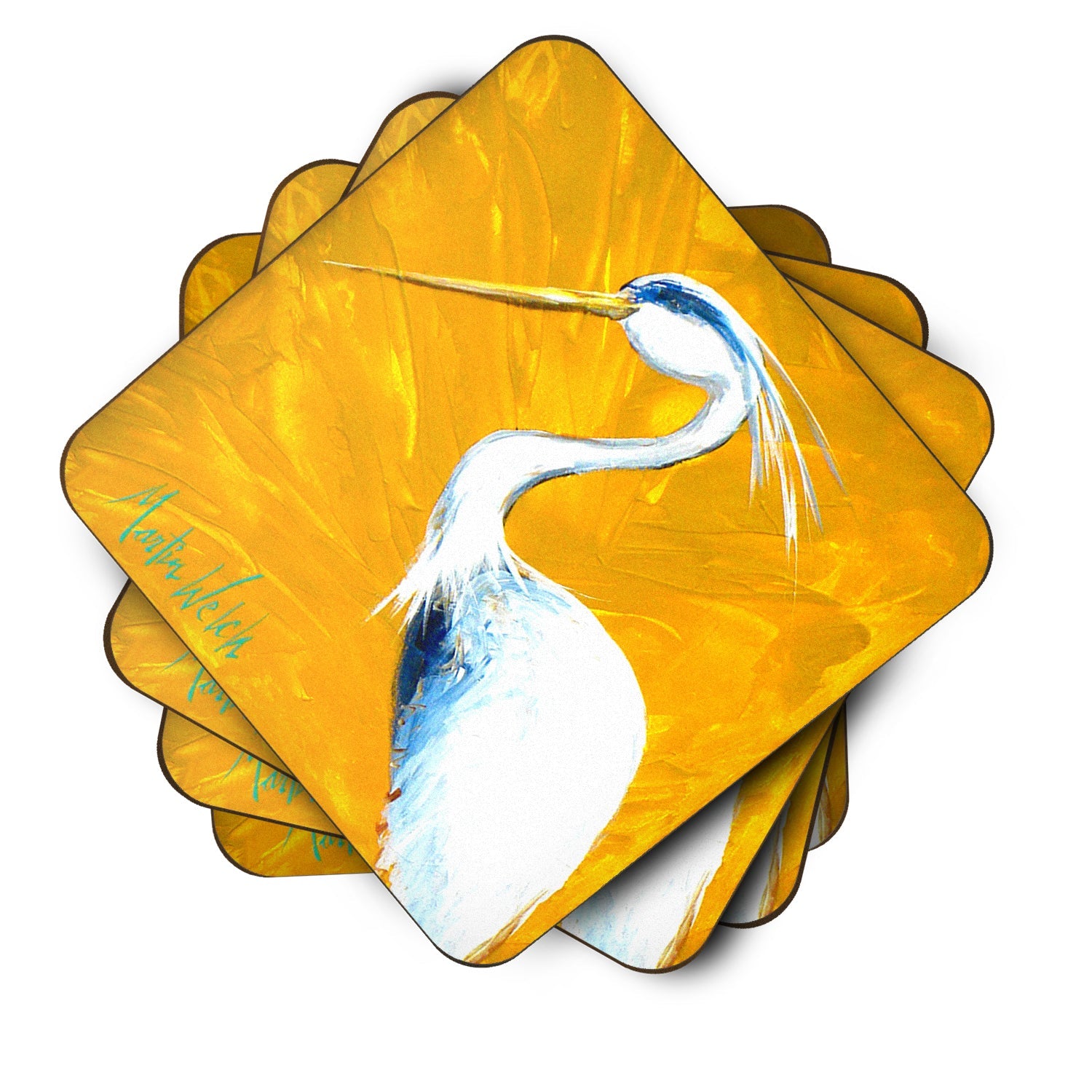 Bird - Blue Heron Col Mustard Foam Coasters Set of 4 Cup Coasters for Indoor Outdoor, Tabletop Protection, Anti Slip, Mouse pad Material
