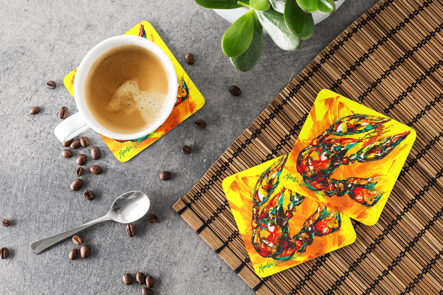 Crawfish Crawfish on the Move Foam Coasters Set of 4 Cup Coasters for Indoor Outdoor, Tabletop Protection, Anti Slip, Mouse pad Material