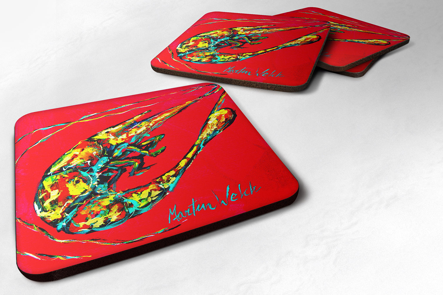 Shrimp Day Dream Foam Coasters Set of 4 Cup Coasters for Indoor Outdoor, Tabletop Protection, Anti Slip, Mouse pad Material