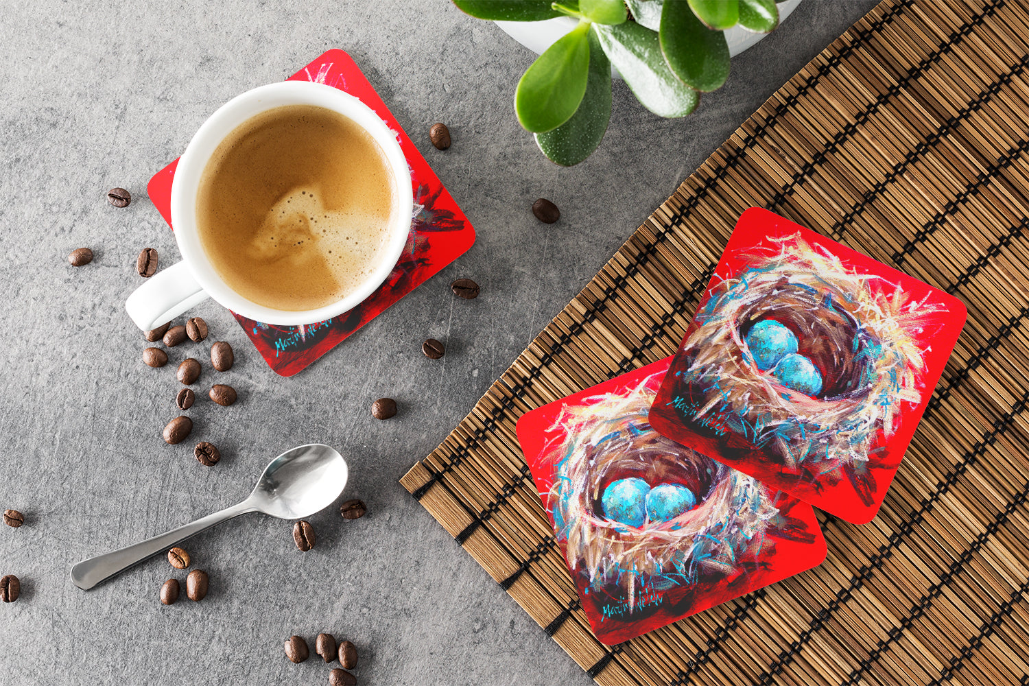 Bird Egg-Stra Speical Foam Coasters Set of 4 Cup Coasters for Indoor Outdoor, Tabletop Protection, Anti Slip, Mouse pad Material