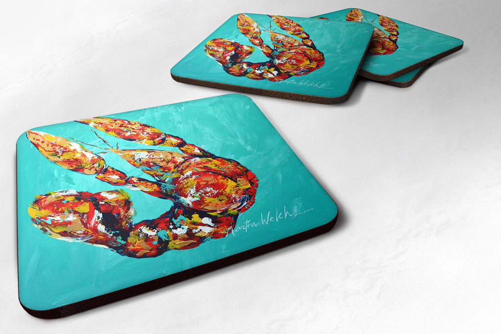 Crawfish Electric Claw Aqua Green Foam Coasters Set of 4 Cup Coasters for Indoor Outdoor, Tabletop Protection, Anti Slip, Mouse pad Material