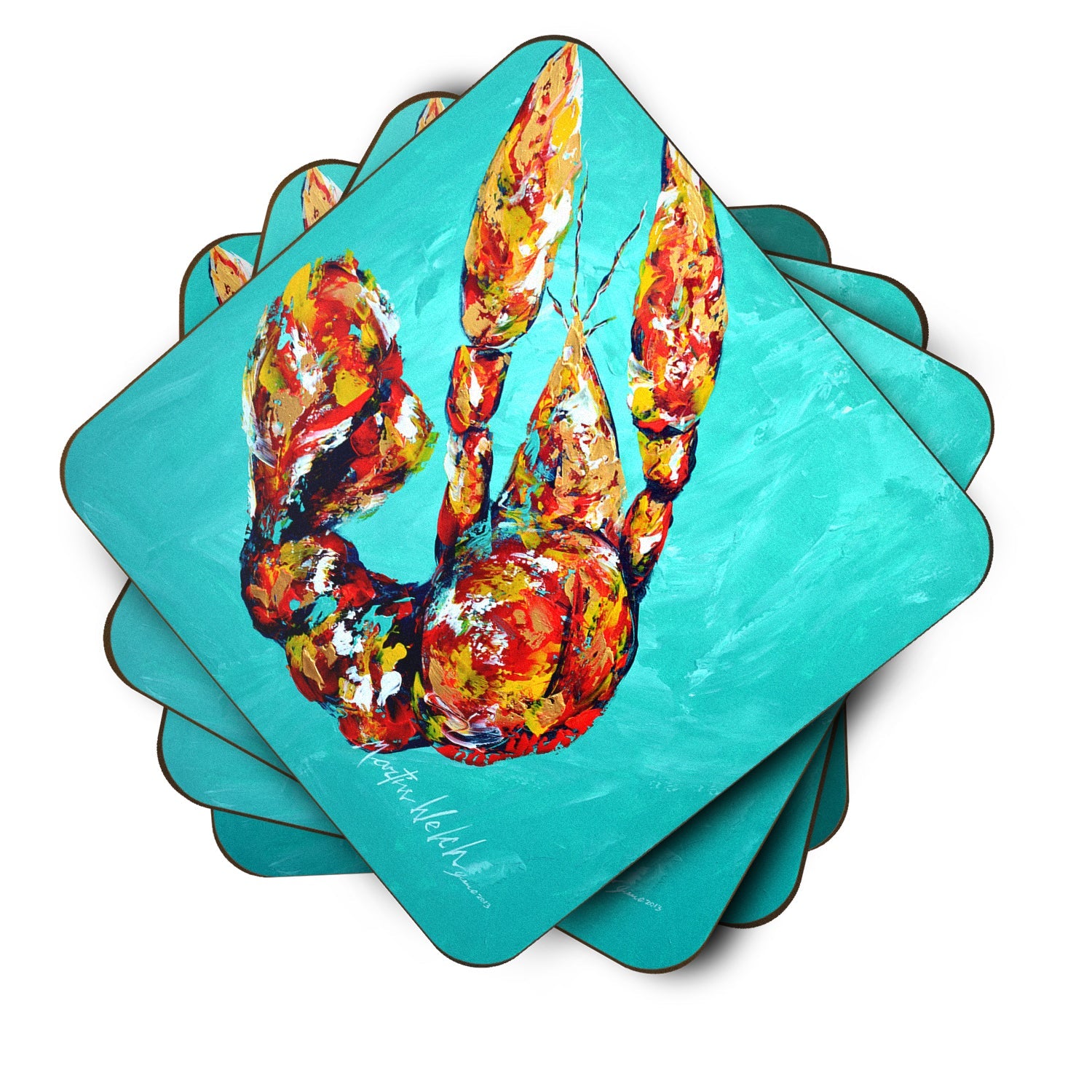 Crawfish Electric Claw Aqua Green Foam Coasters Set of 4 Cup Coasters for Indoor Outdoor, Tabletop Protection, Anti Slip, Mouse pad Material