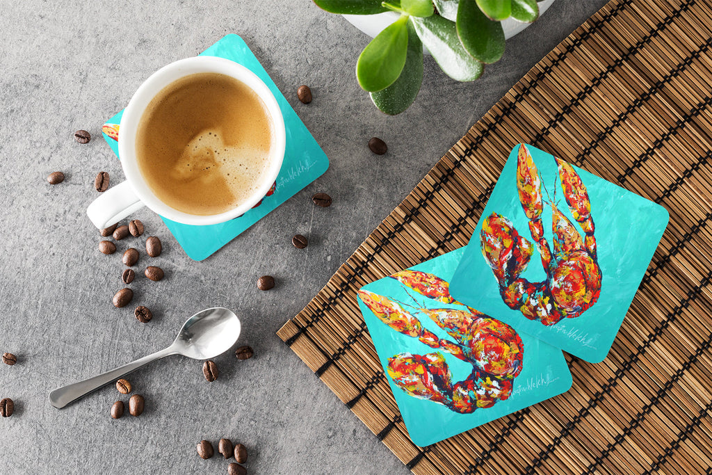 Crawfish Electric Claw Aqua Green Foam Coasters Set of 4 Cup Coasters for Indoor Outdoor, Tabletop Protection, Anti Slip, Mouse pad Material