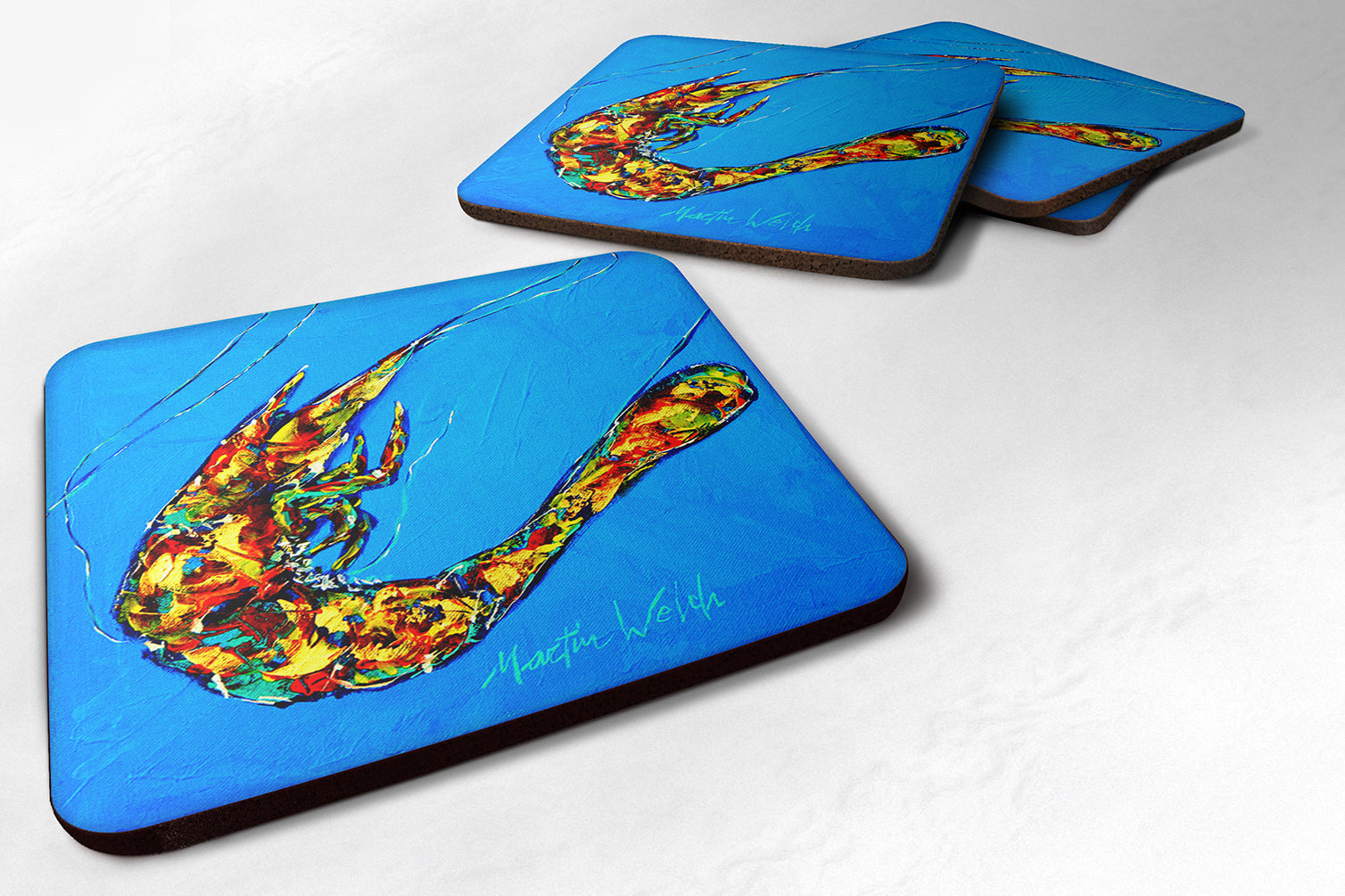 Shrimp Felix Foam Coasters Set of 4 Cup Coasters for Indoor Outdoor, Tabletop Protection, Anti Slip, Mouse pad Material