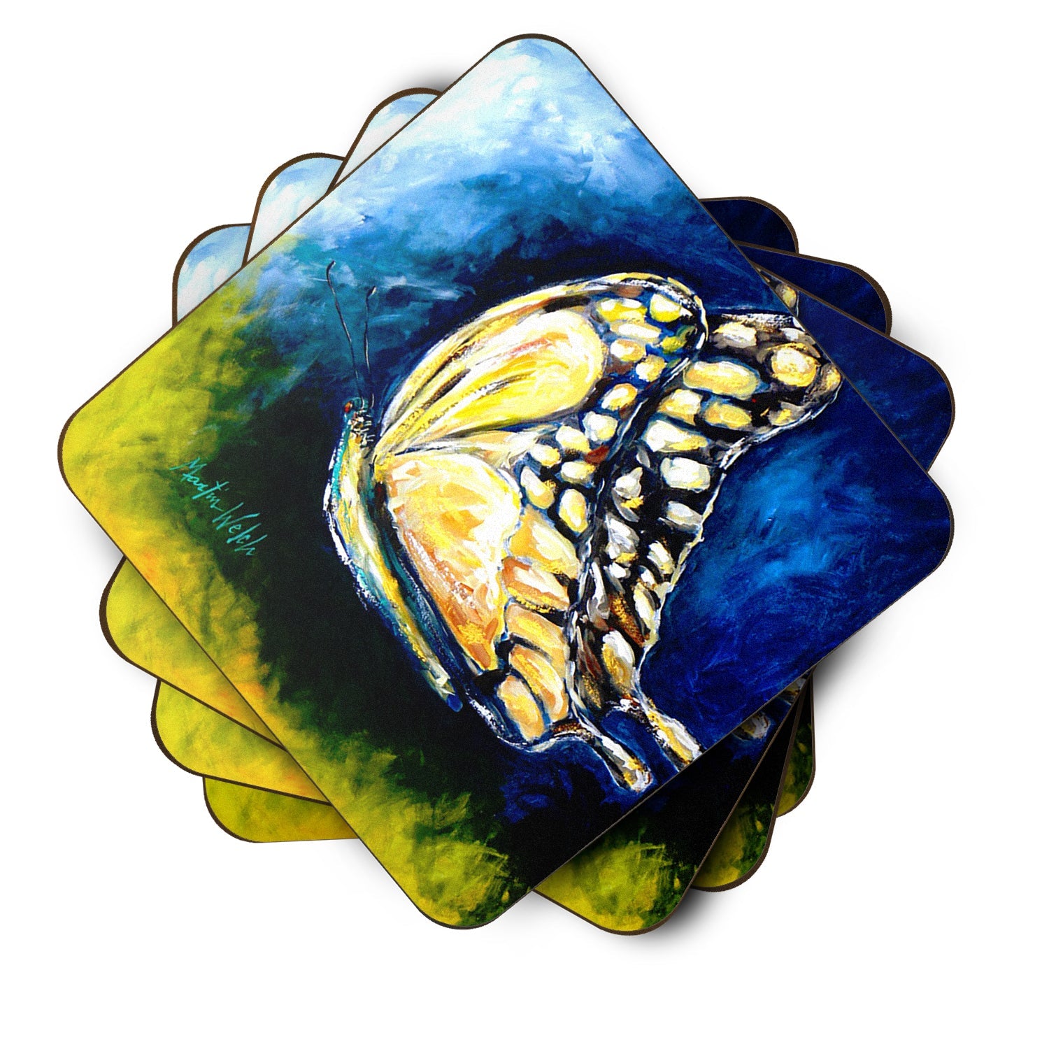 Insect - Butterly Forward Motion Foam Coasters Set of 4 Cup Coasters for Indoor Outdoor, Tabletop Protection, Anti Slip, Mouse pad Material