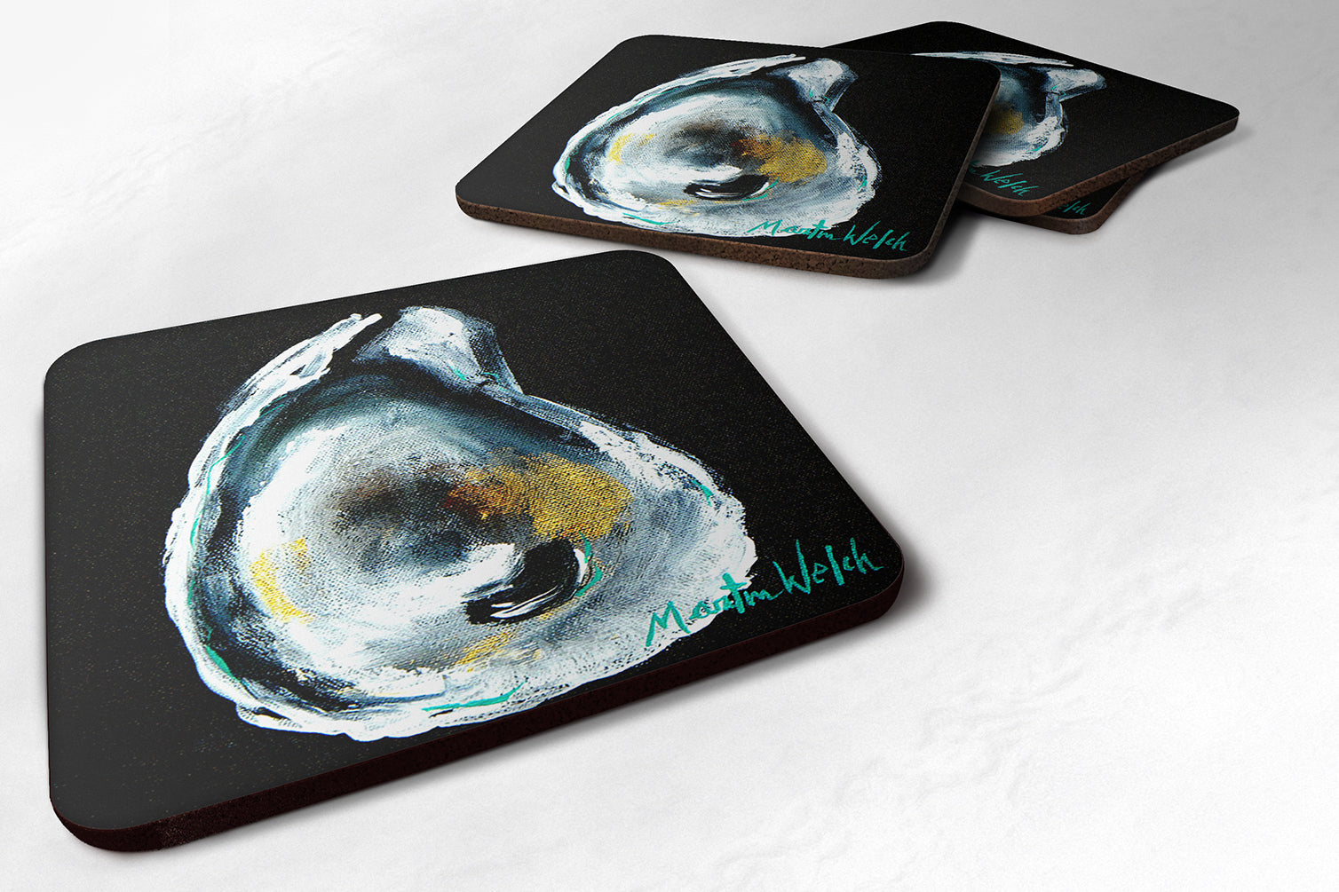 Oyster Goldie Foam Coasters Set of 4 Cup Coasters for Indoor Outdoor, Tabletop Protection, Anti Slip, Mouse pad Material