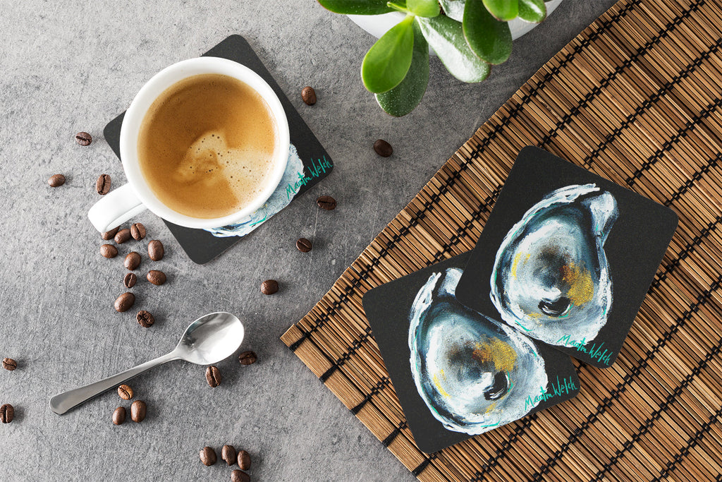 Oyster Goldie Foam Coasters Set of 4 Cup Coasters for Indoor Outdoor, Tabletop Protection, Anti Slip, Mouse pad Material