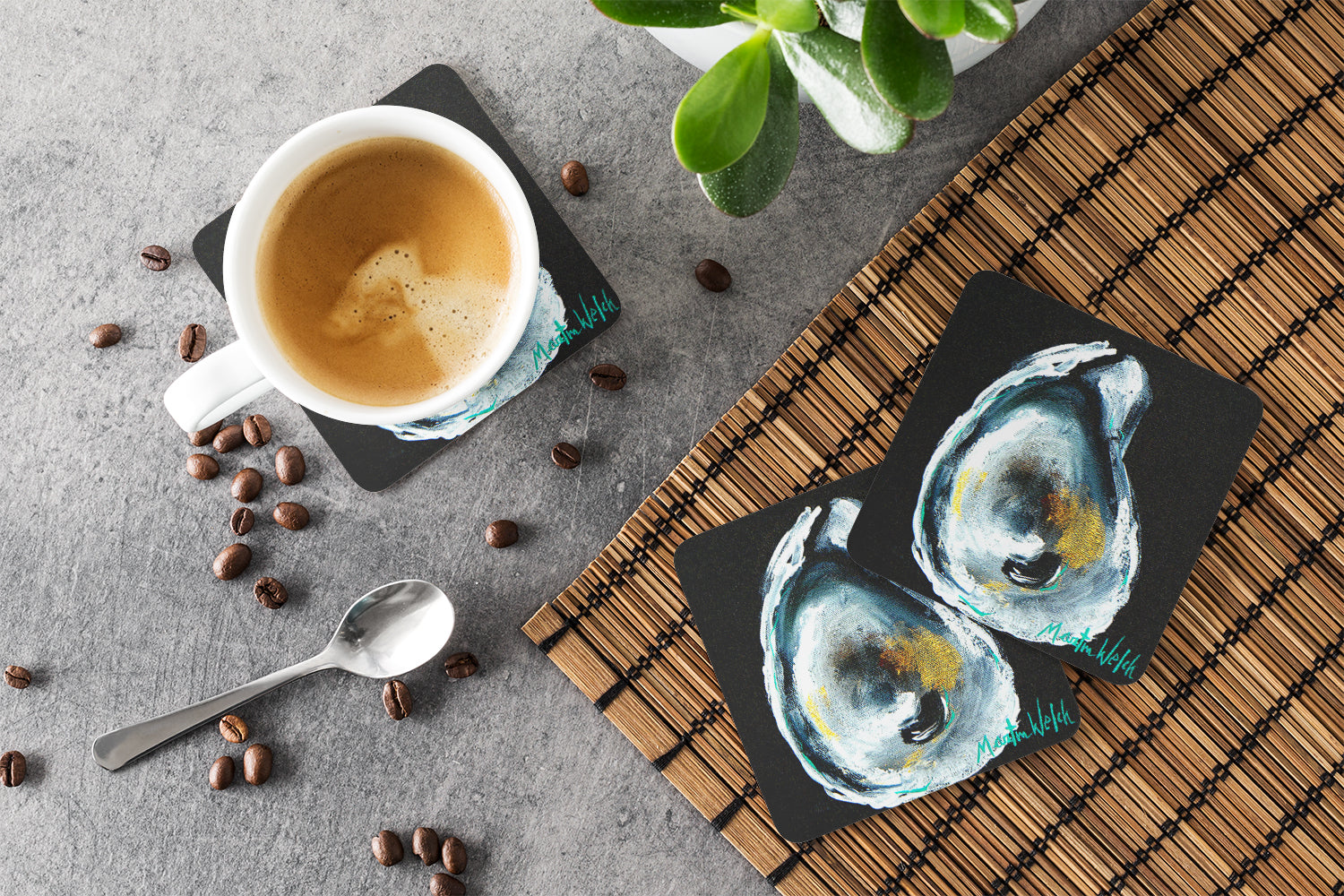 Oyster Goldie Foam Coasters Set of 4 Cup Coasters for Indoor Outdoor, Tabletop Protection, Anti Slip, Mouse pad Material