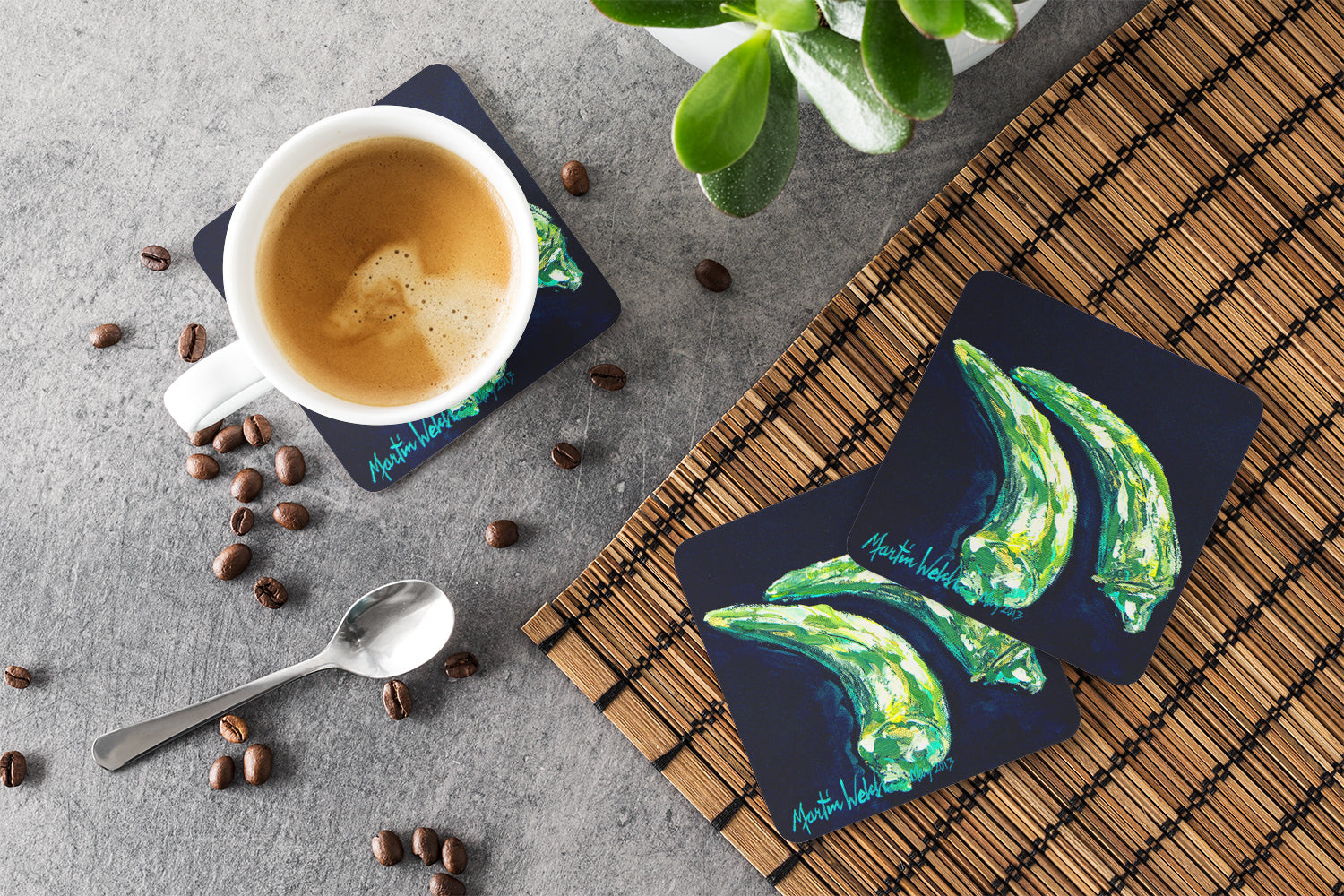 Vegetables - Okra Gumbo Time Foam Coasters Set of 4 Cup Coasters for Indoor Outdoor, Tabletop Protection, Anti Slip, Mouse pad Material