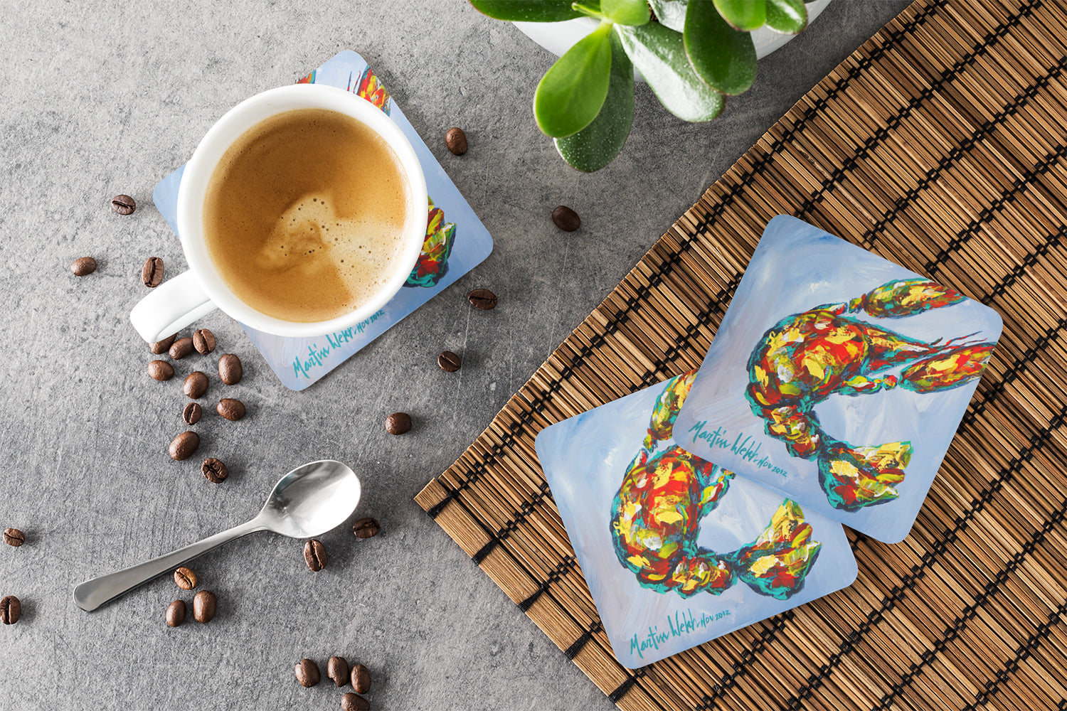 Crawfish Iced Crawfish Foam Coasters Set of 4 Cup Coasters for Indoor Outdoor, Tabletop Protection, Anti Slip, Mouse pad Material