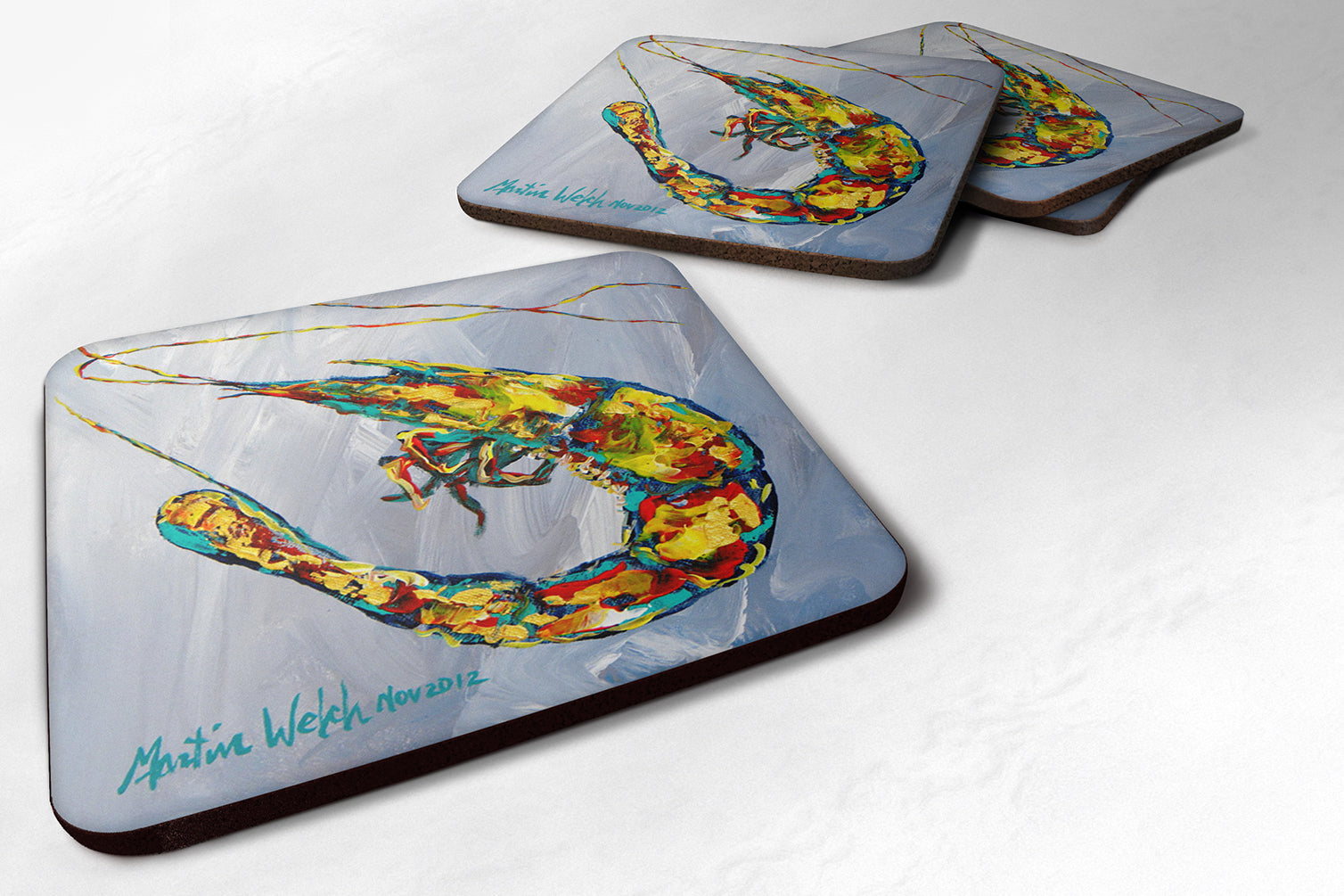 Shrimp Iced Shrimp Foam Coasters Set of 4 Cup Coasters for Indoor Outdoor, Tabletop Protection, Anti Slip, Mouse pad Material