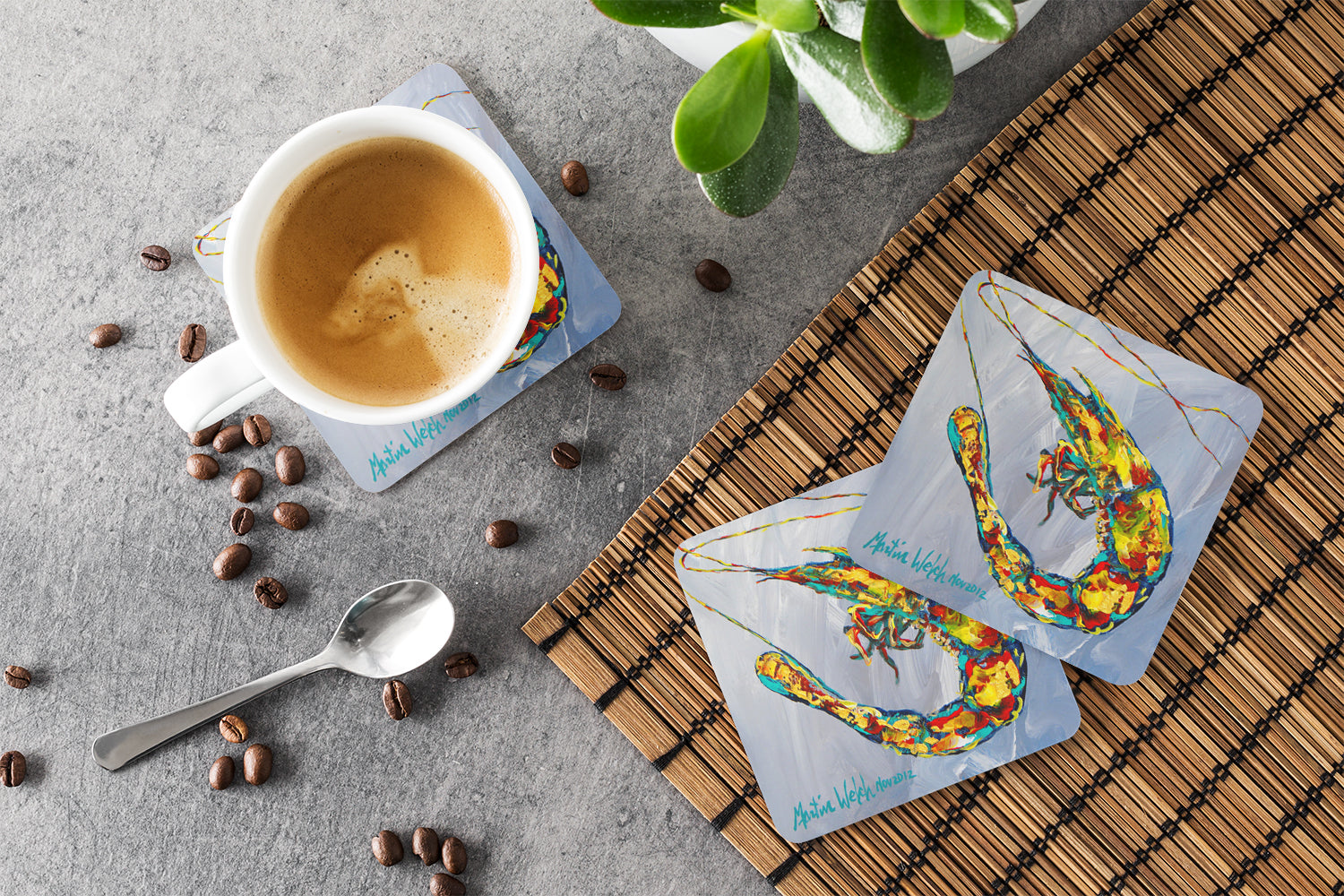 Shrimp Iced Shrimp Foam Coasters Set of 4 Cup Coasters for Indoor Outdoor, Tabletop Protection, Anti Slip, Mouse pad Material