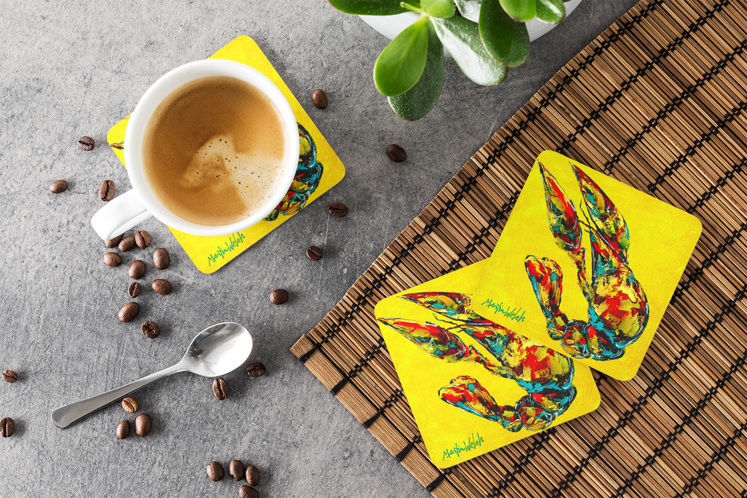 Crawfish Lemon Juice Foam Coasters Set of 4 Cup Coasters for Indoor Outdoor, Tabletop Protection, Anti Slip, Mouse pad Material
